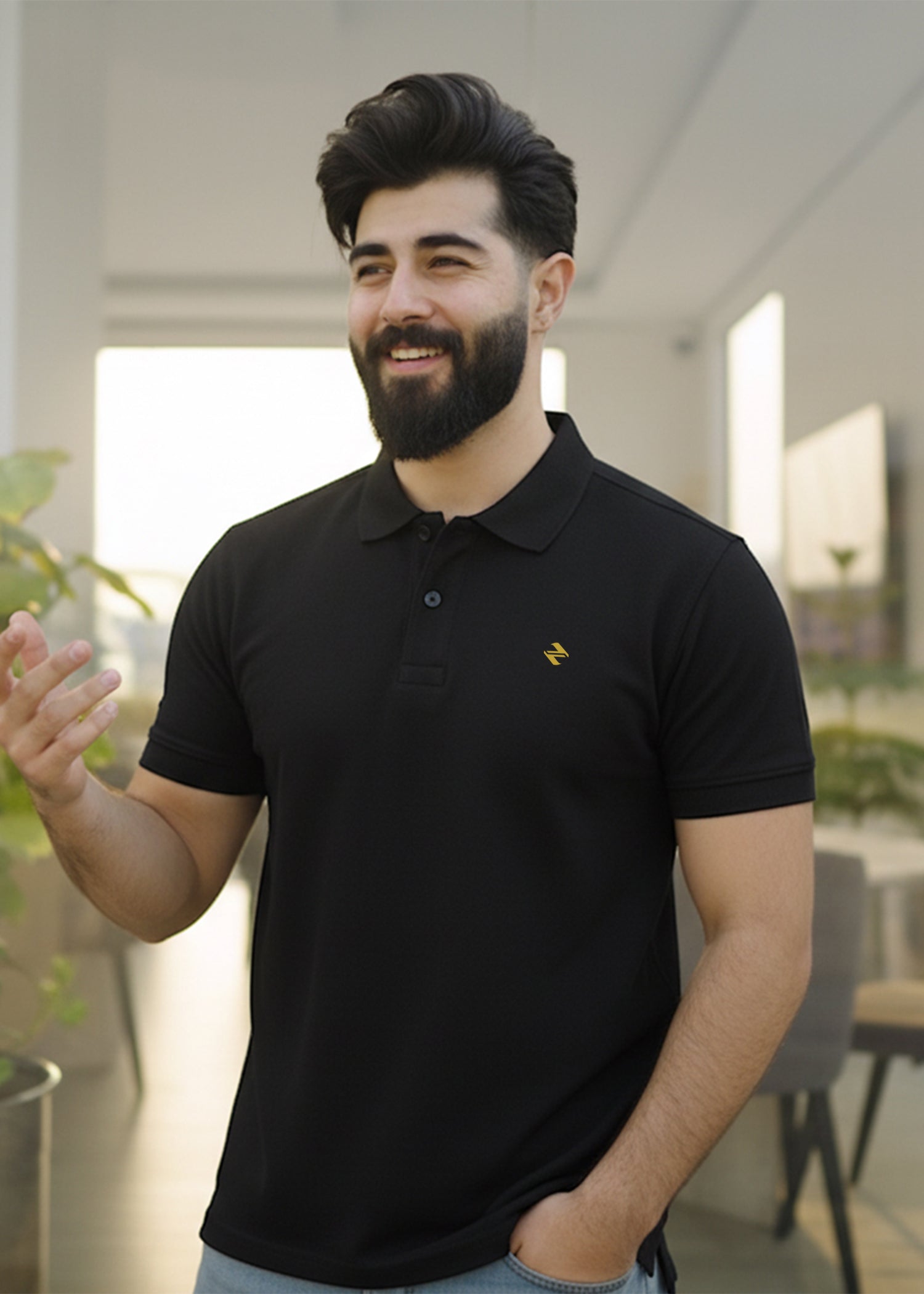 cambric cotton Polo Shirt in Black