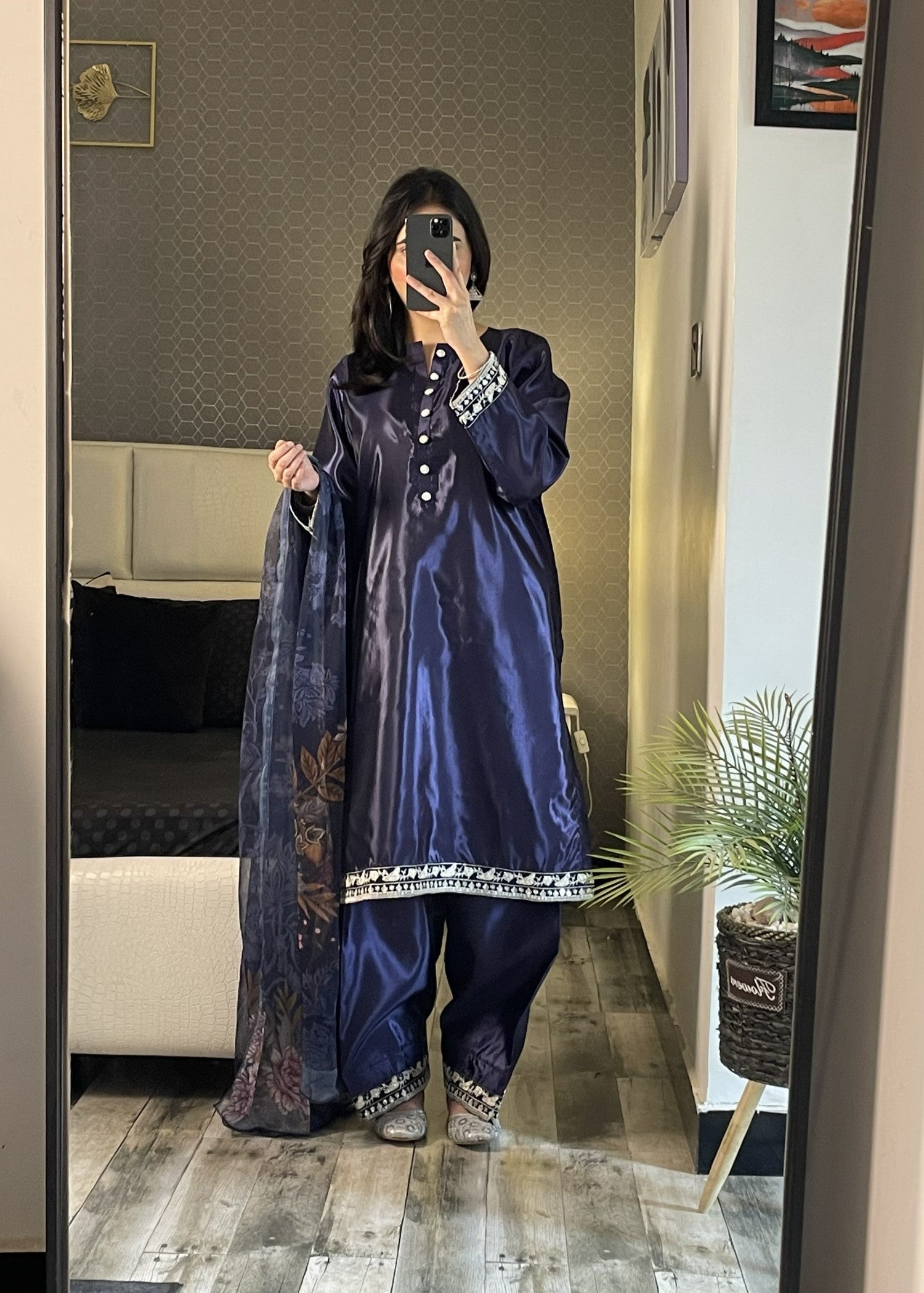 silk Kurta Set in Navy blue