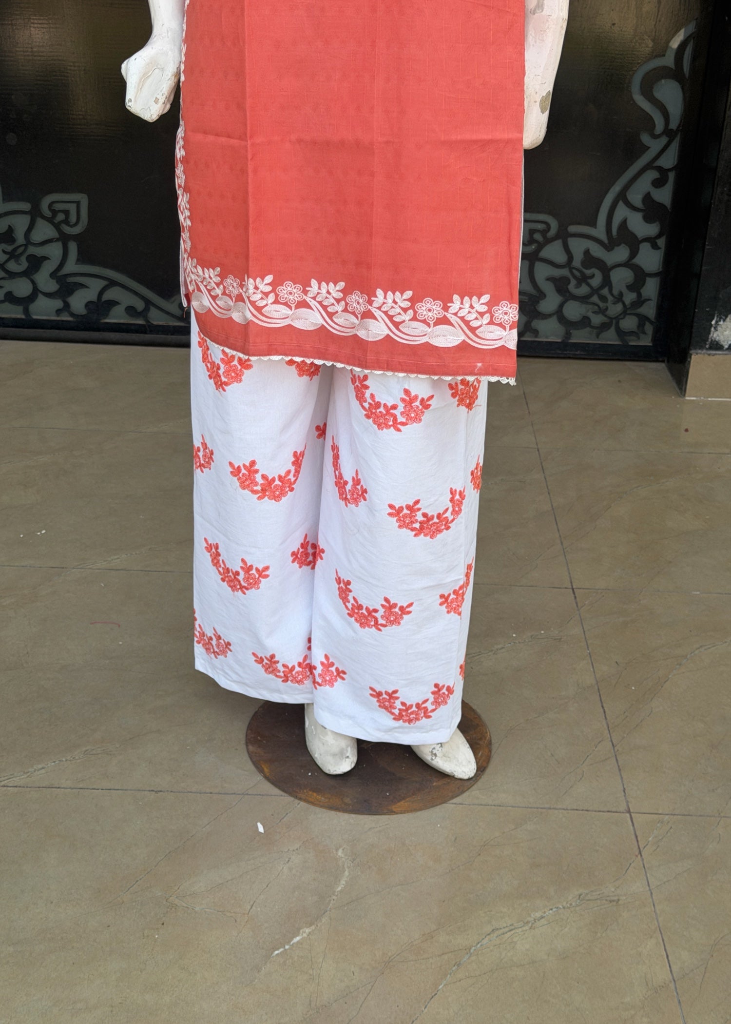 cotton dobby Kurta Set in Peach orange