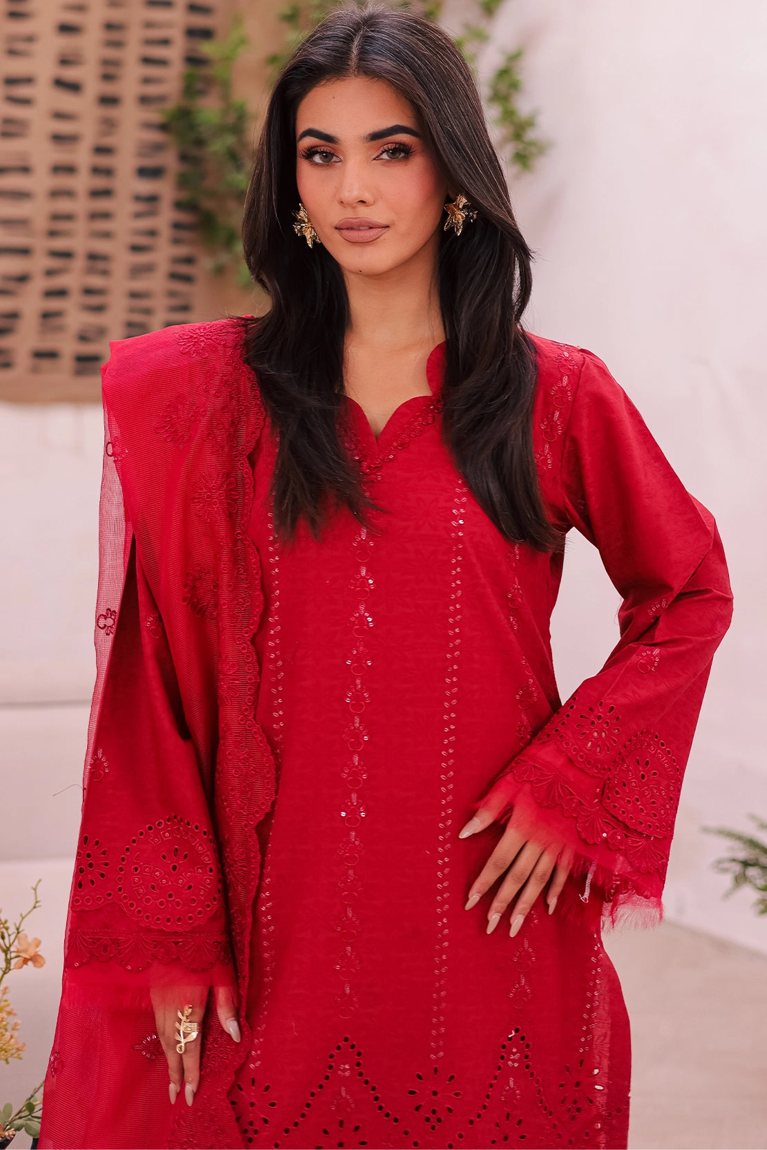 cambric cotton Unstitched in Red