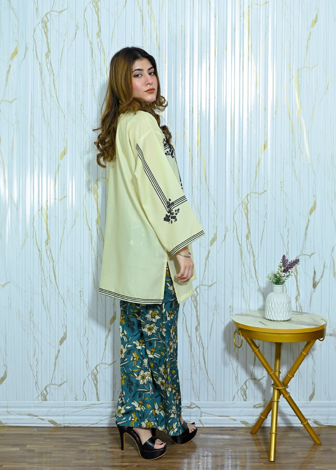 crepe Kurta Set in Yellow