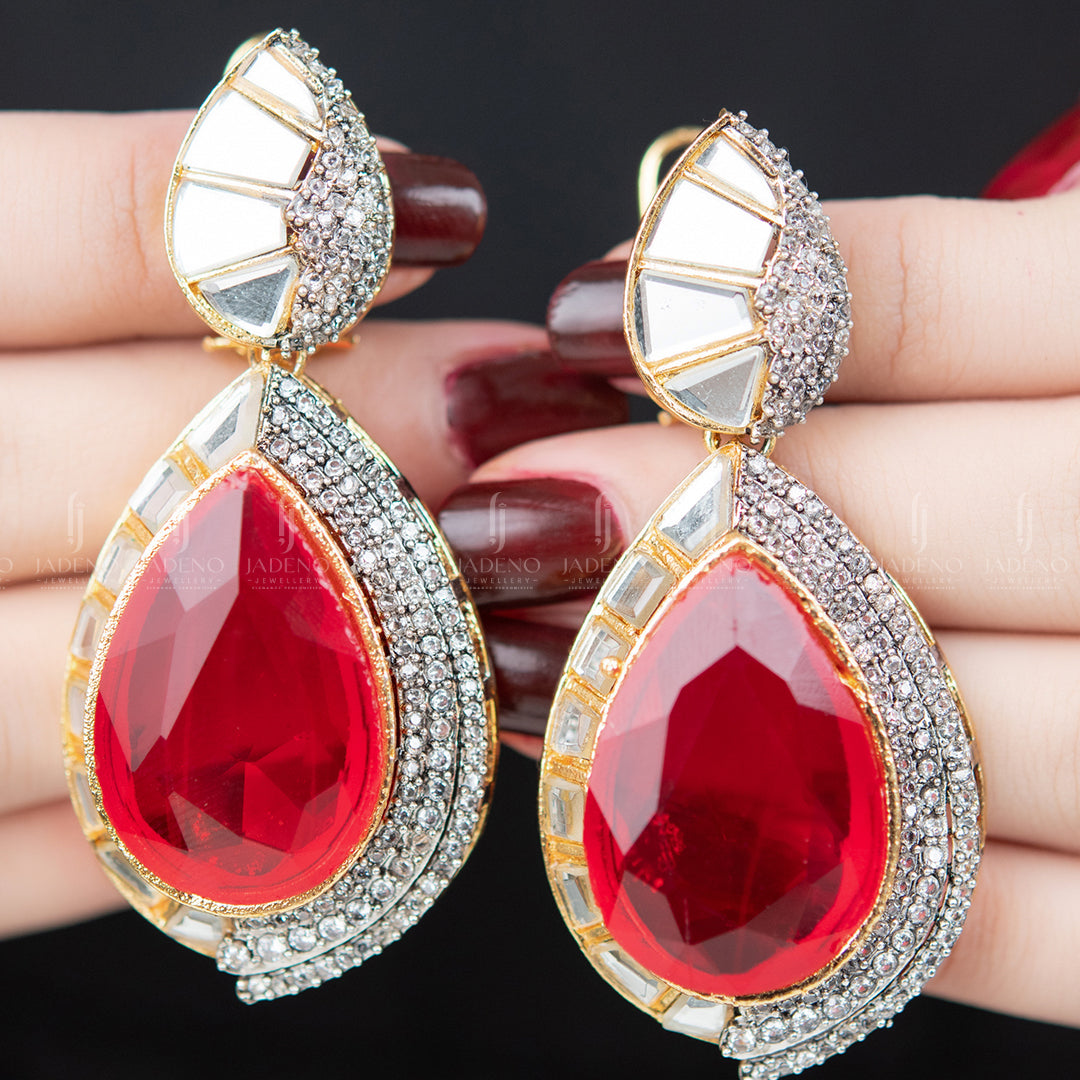 Earrings in Ruby red Color by - Trendy Women Earrings IEW8693