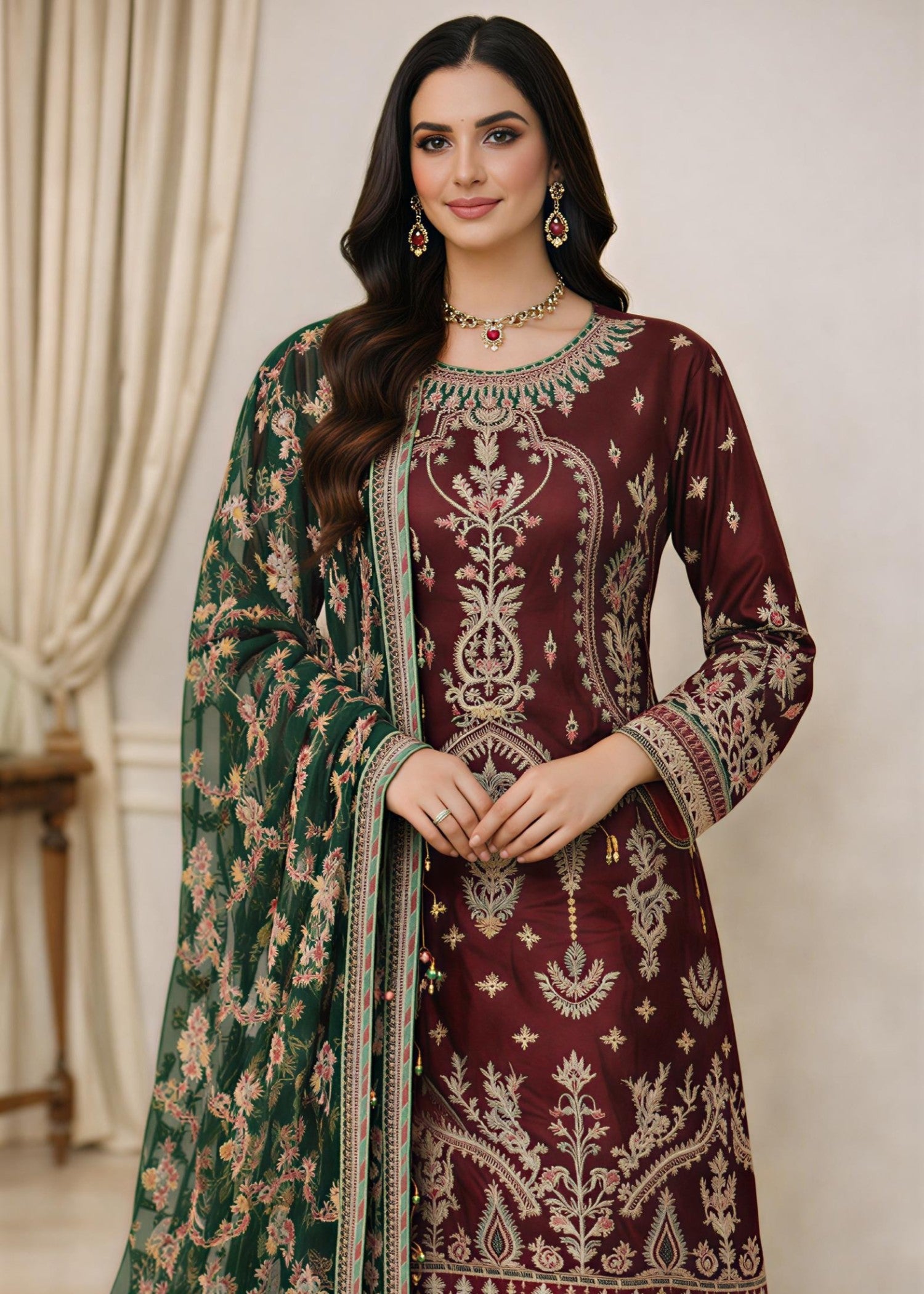 net Gharara in Maroon