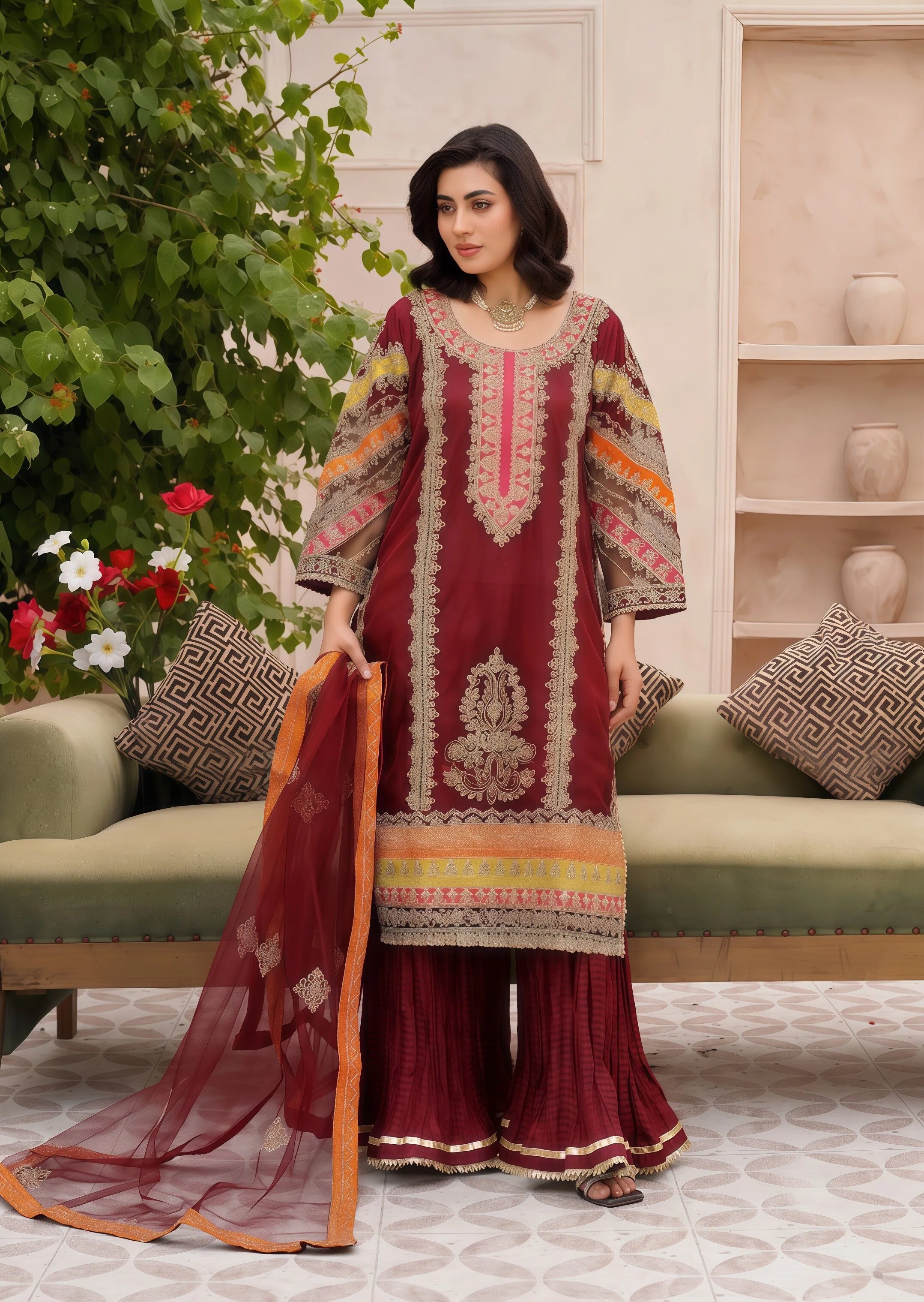 net Sharara in Maroon