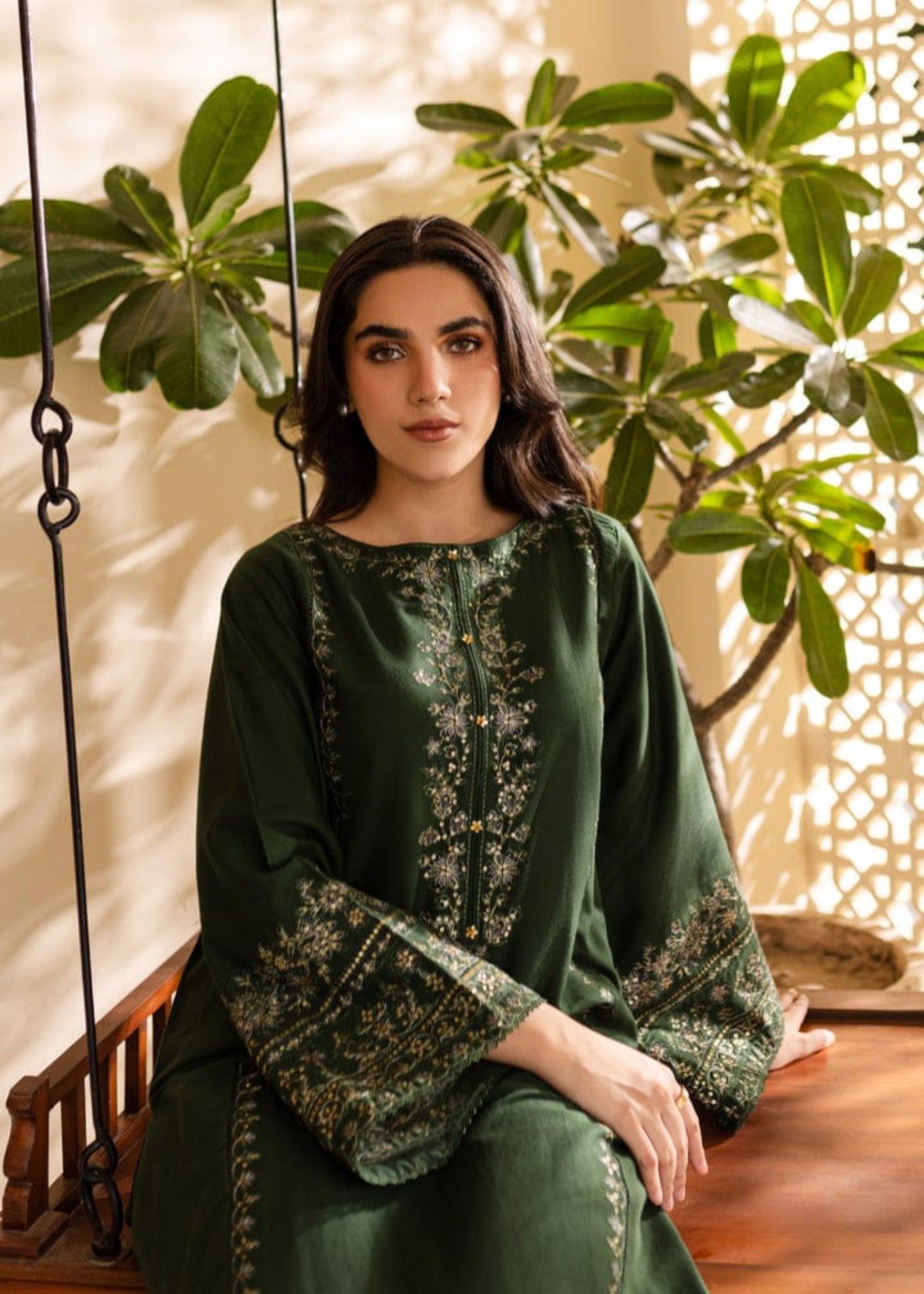 linen Kurta Set in Green
