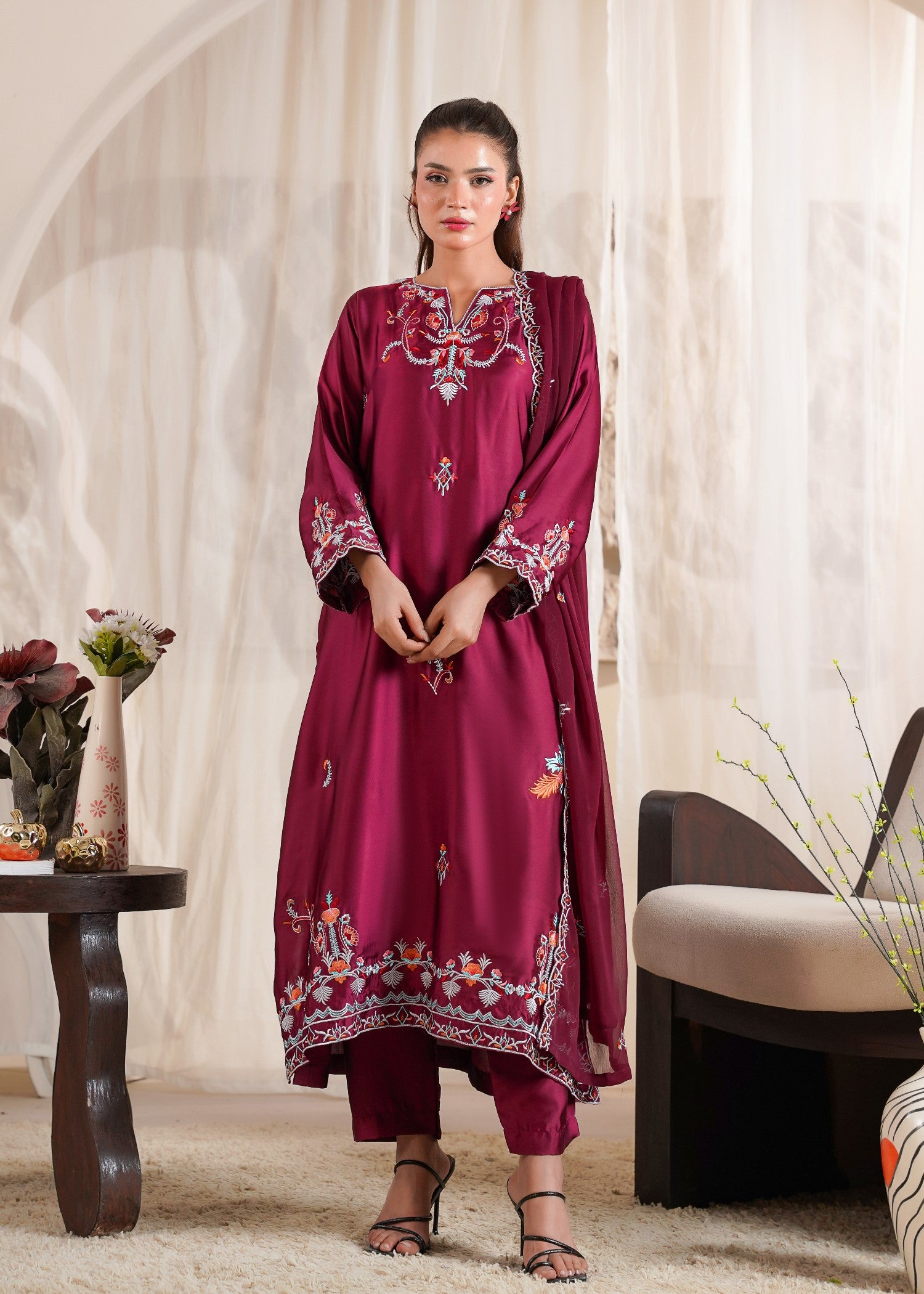 silk Kaftan in Magenta haze
