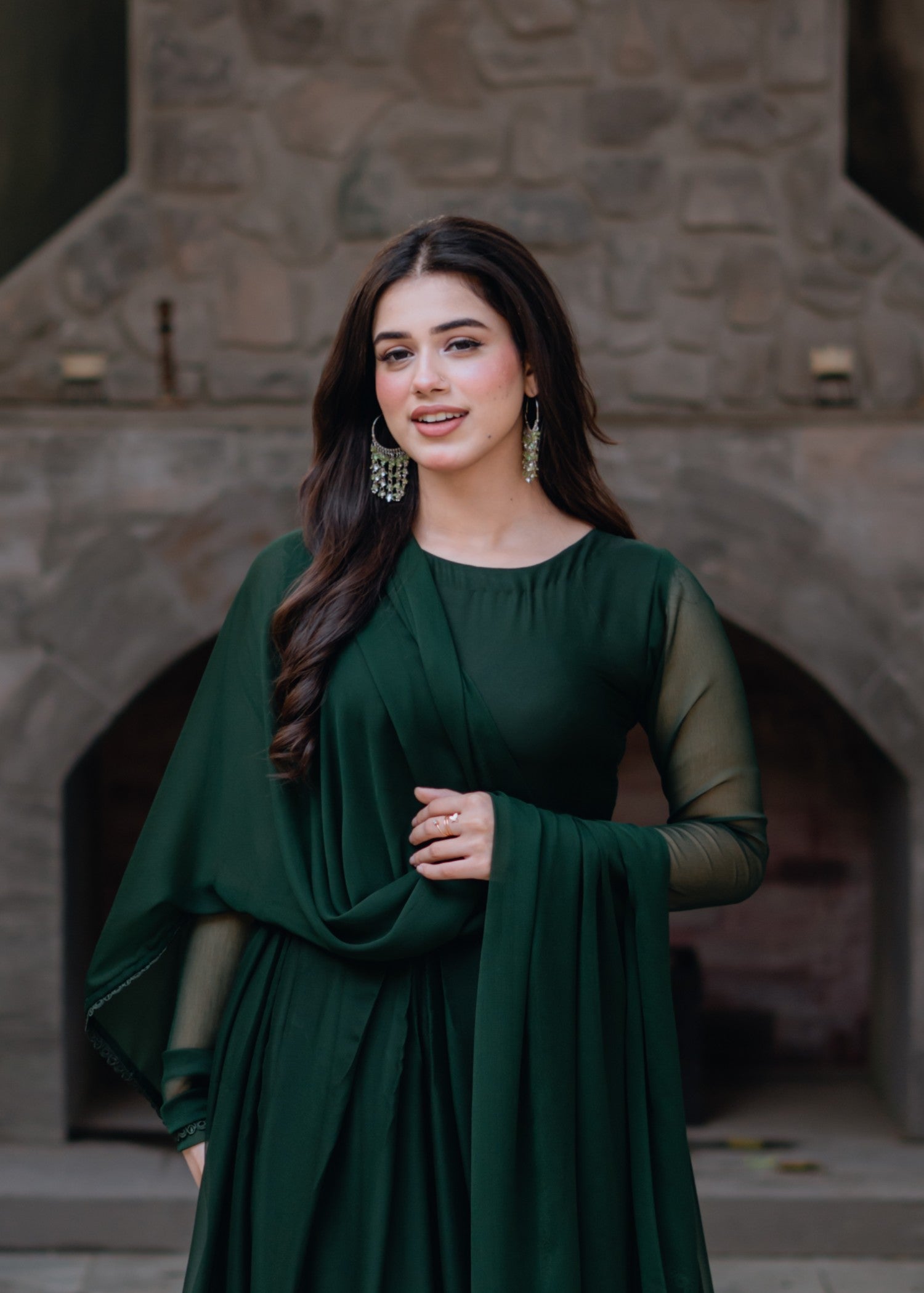 bemberg crinkle chiffon Maxi in Hunter green
