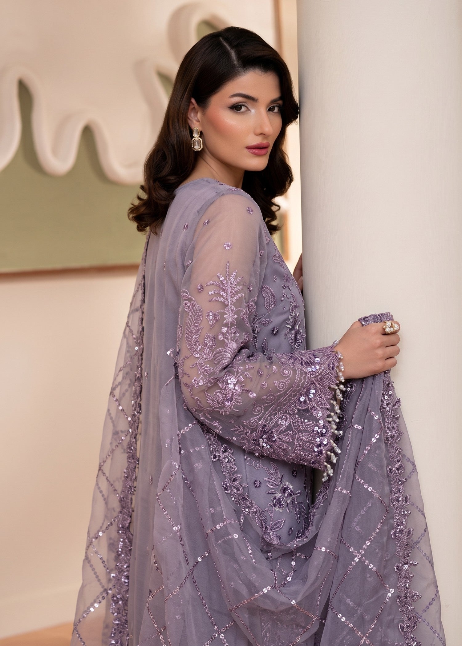 organza Kurta Set in Purple mountain majesty
