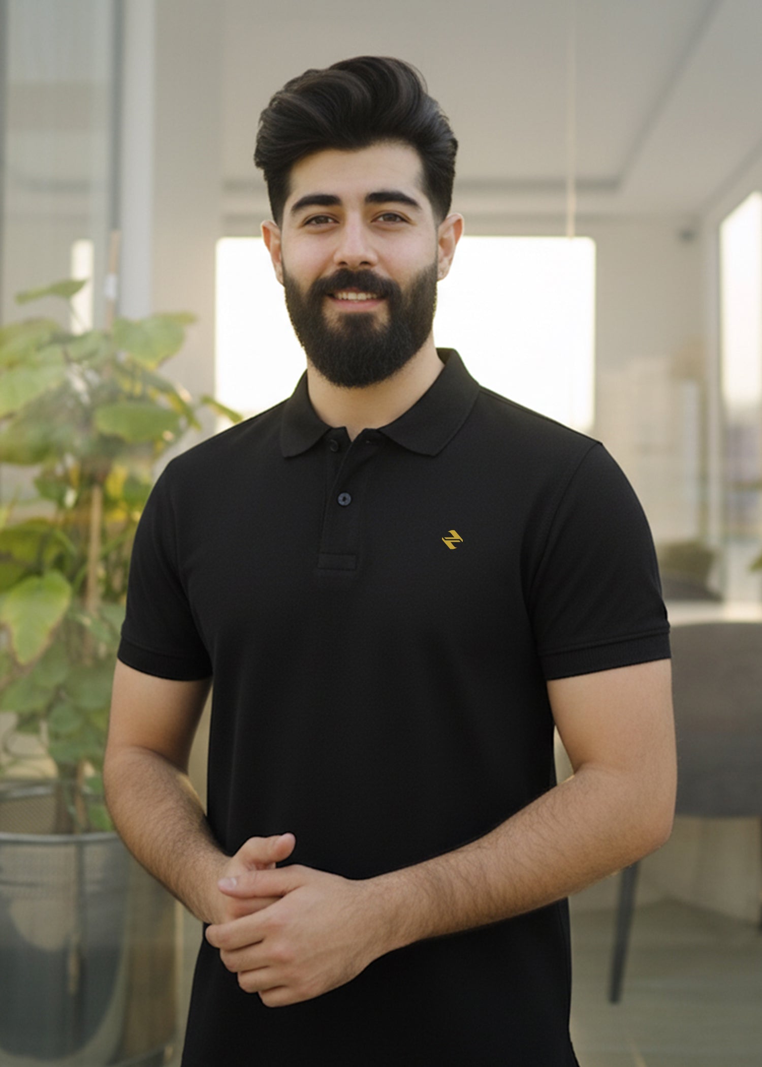 cambric cotton Polo Shirt in Black