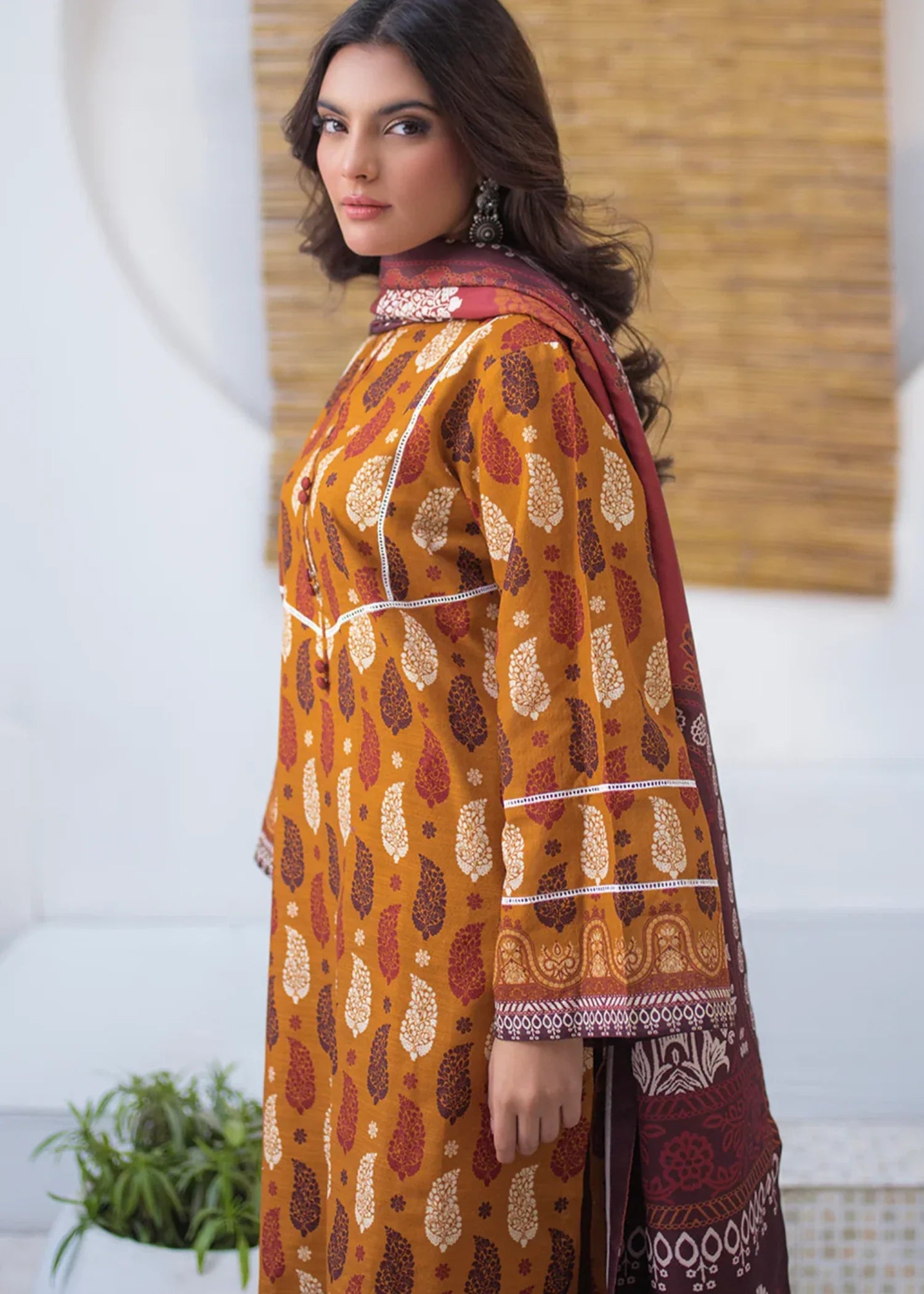 khaddar Unstitched in Orange