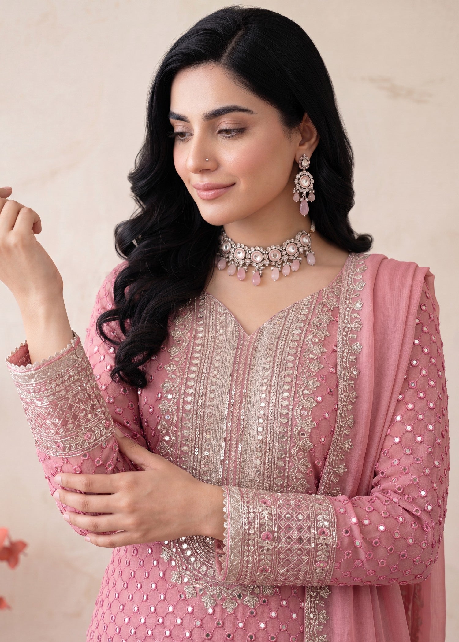 chiffon Sharara in Rose pink