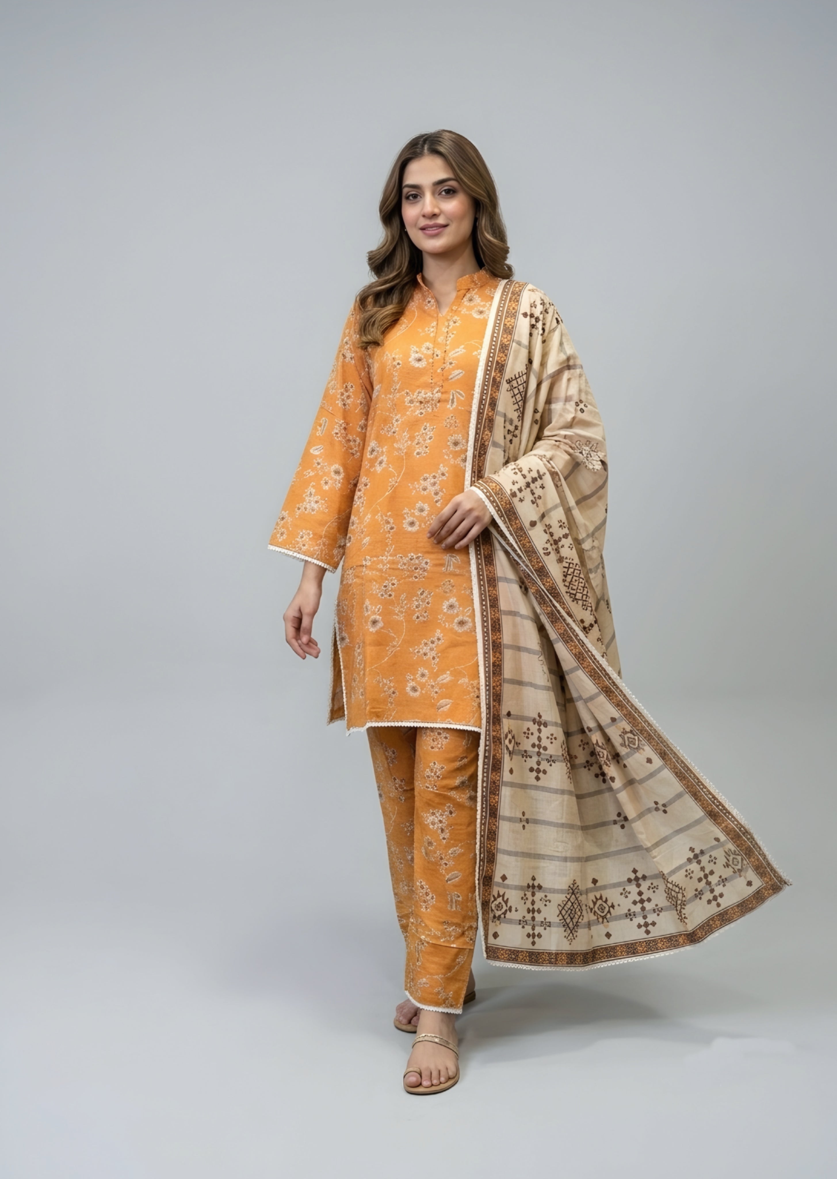 khaddar Kurta Set in Mari gold