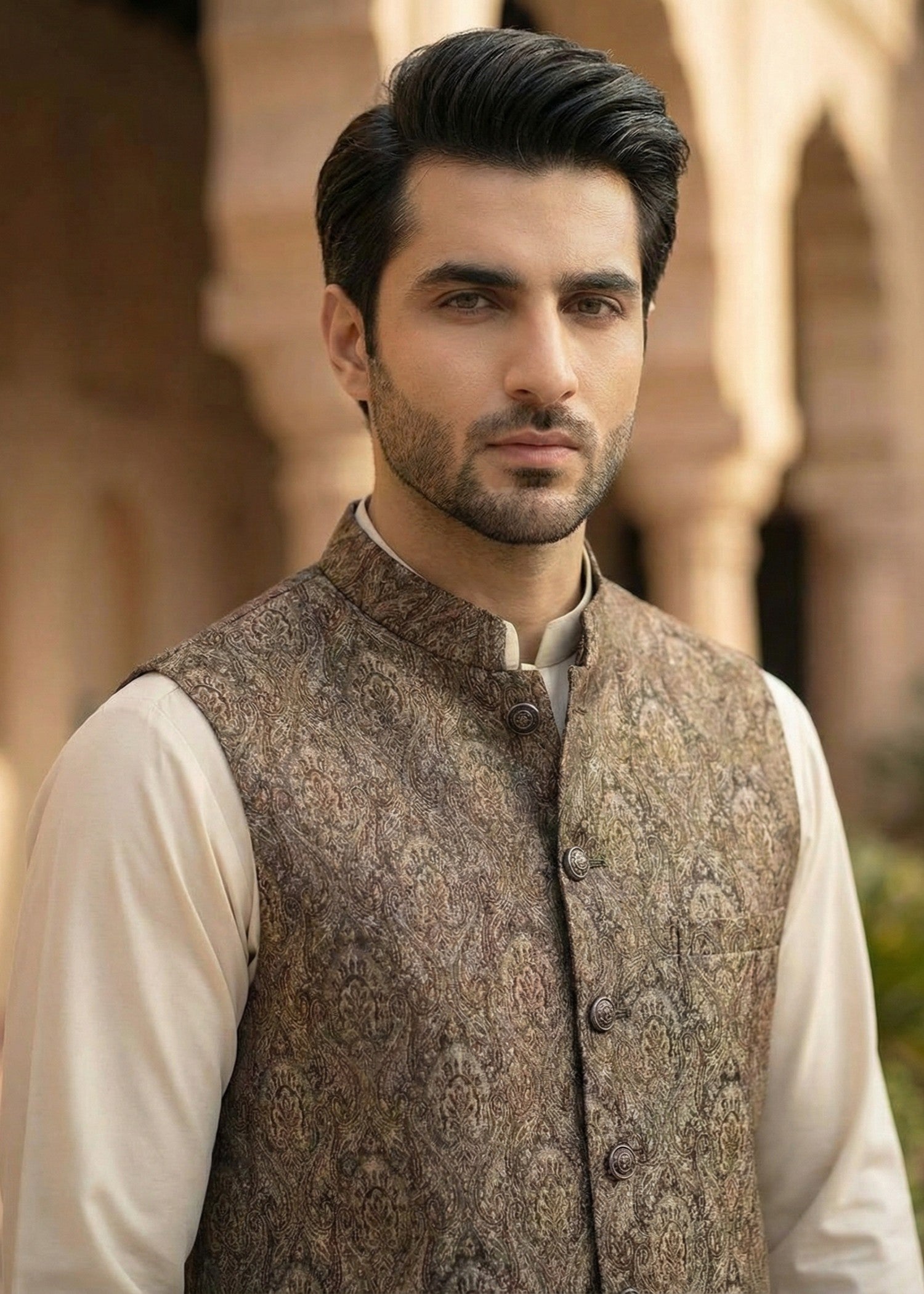 jamawar jacquard Waistcoat in Brown