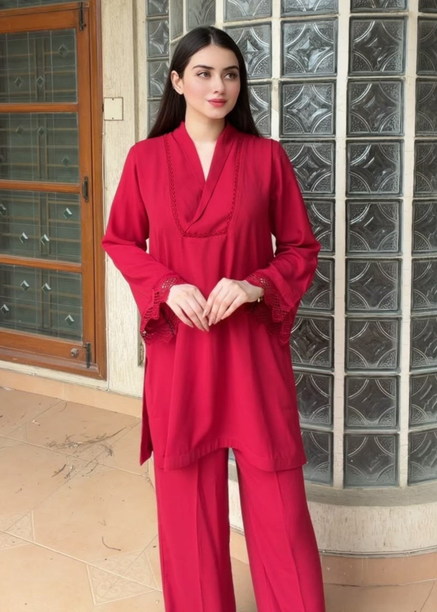 georgette Kurta Set in Red