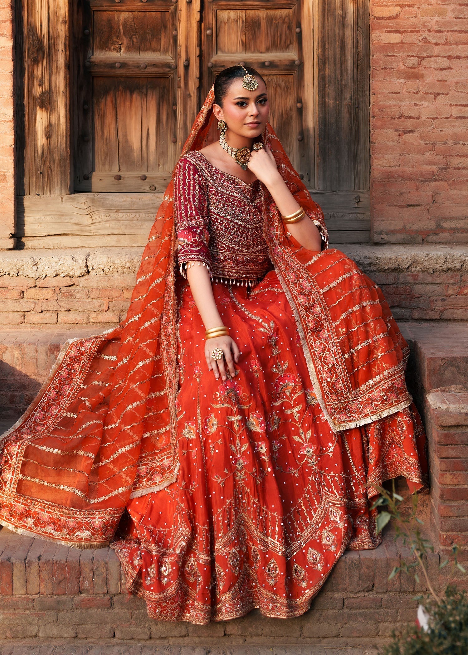 silk Lehenga in Orange