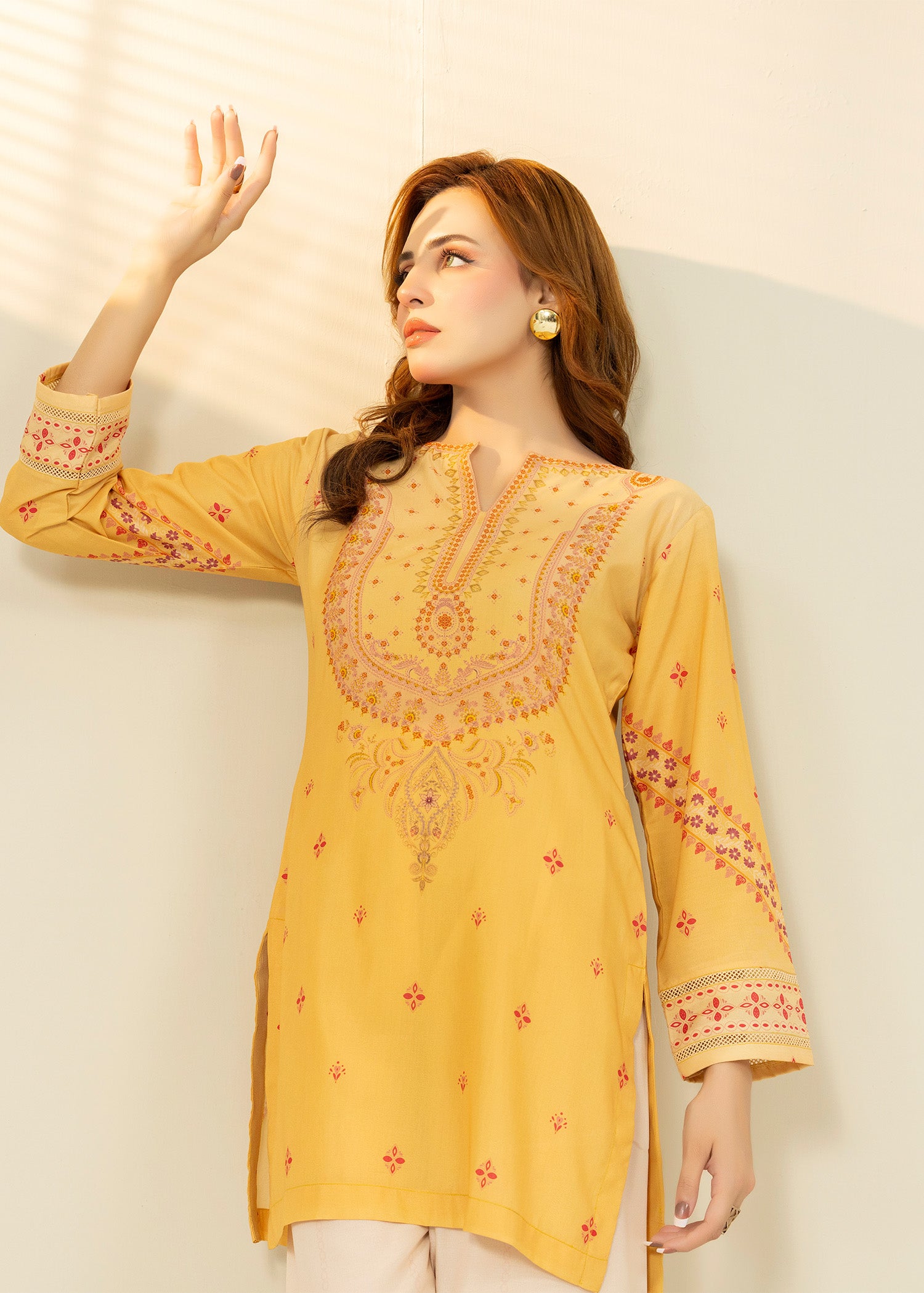 lawn Kurta Set in Yellow, beige