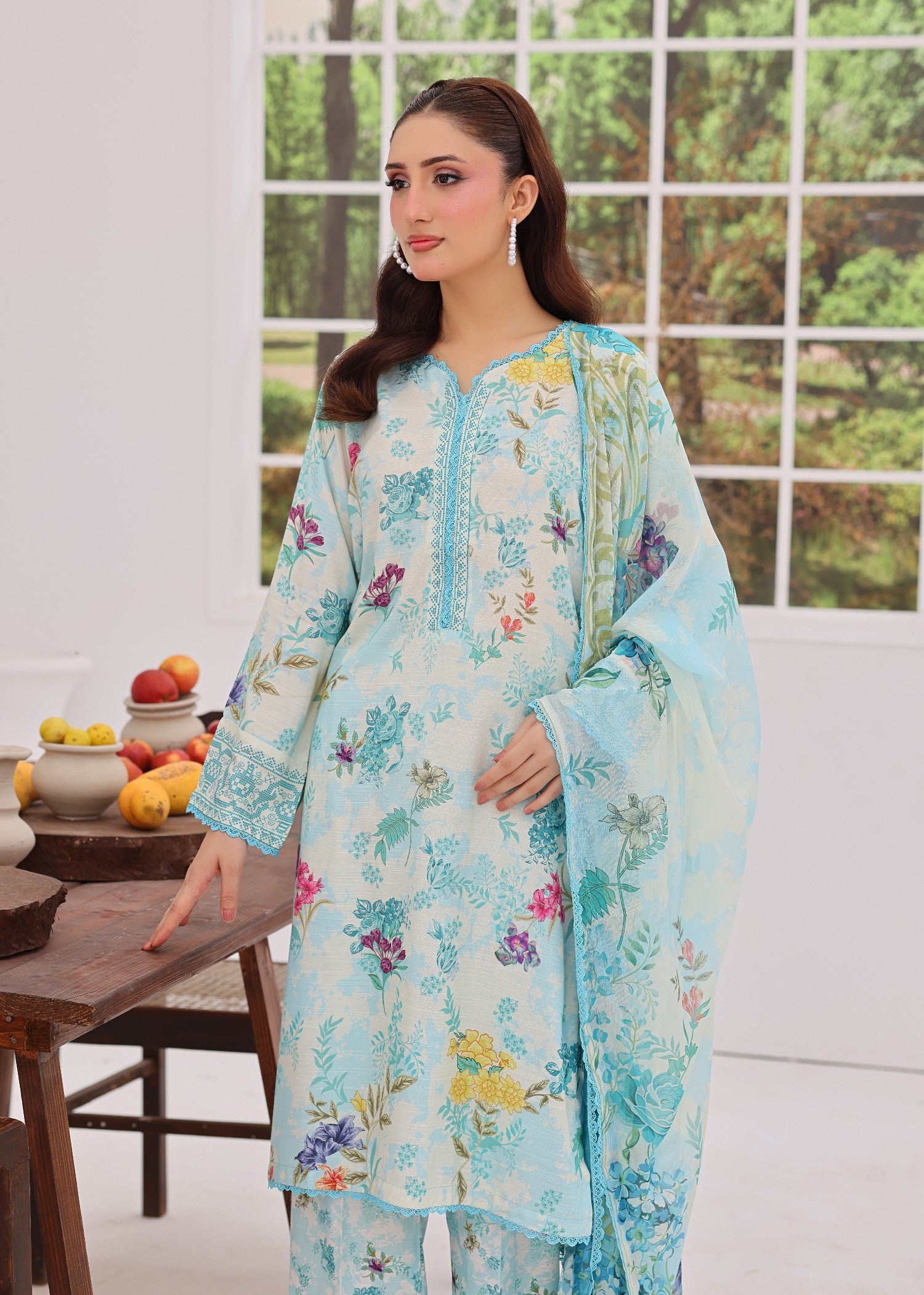 viscose raw silk Kurta Set in Sky blue