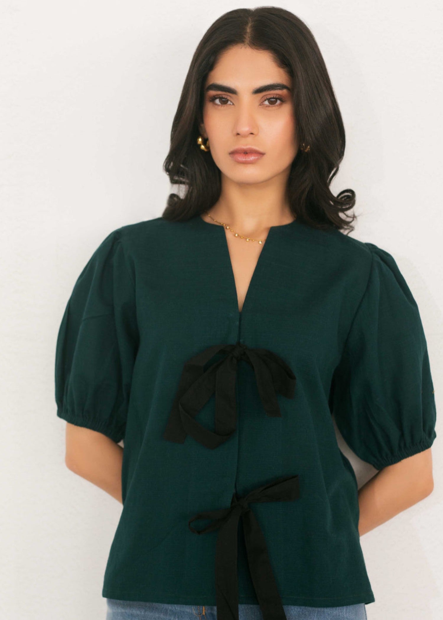 cotton Blouse in Emerald green