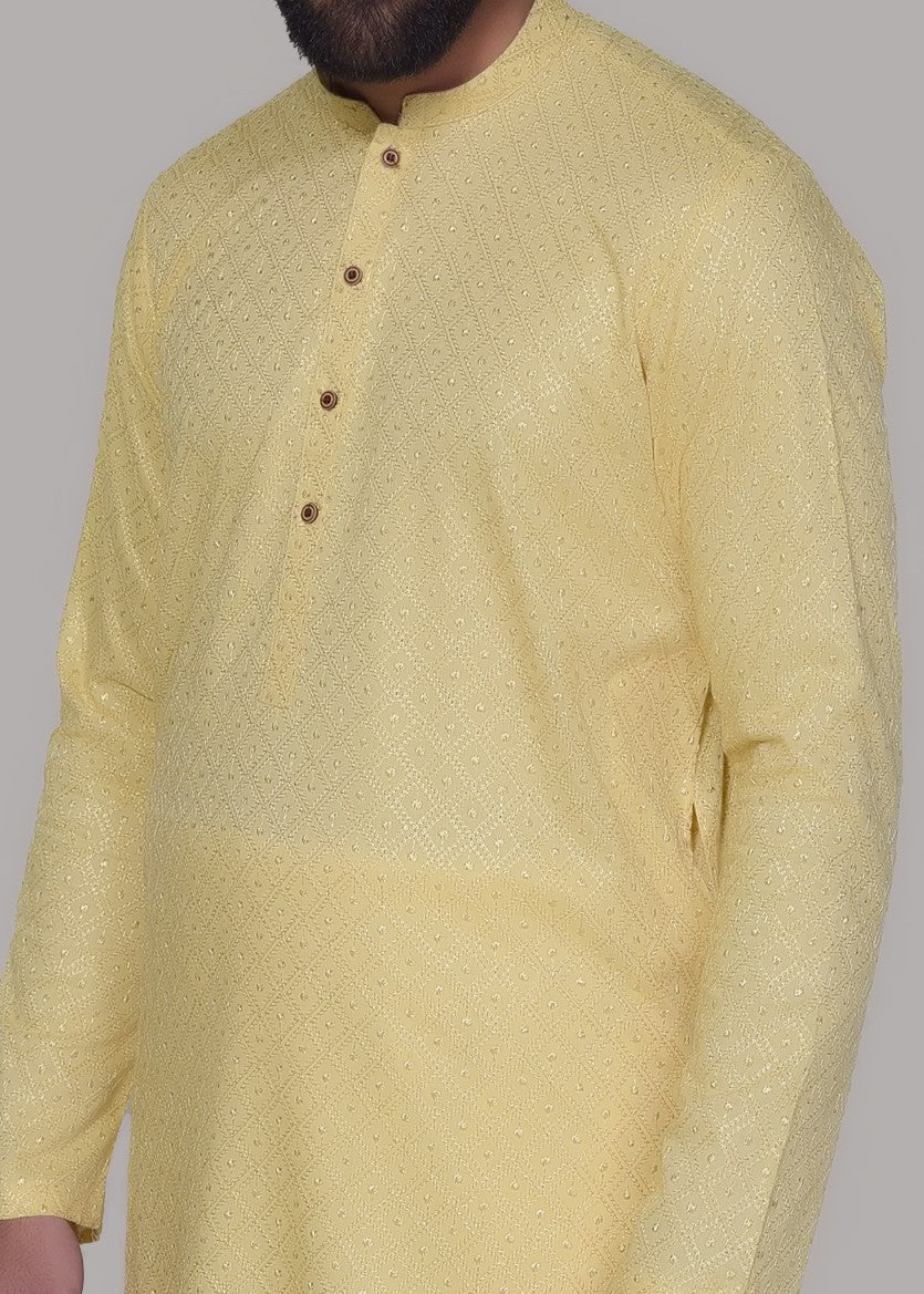 chikankari cotton Kurta in Lemon