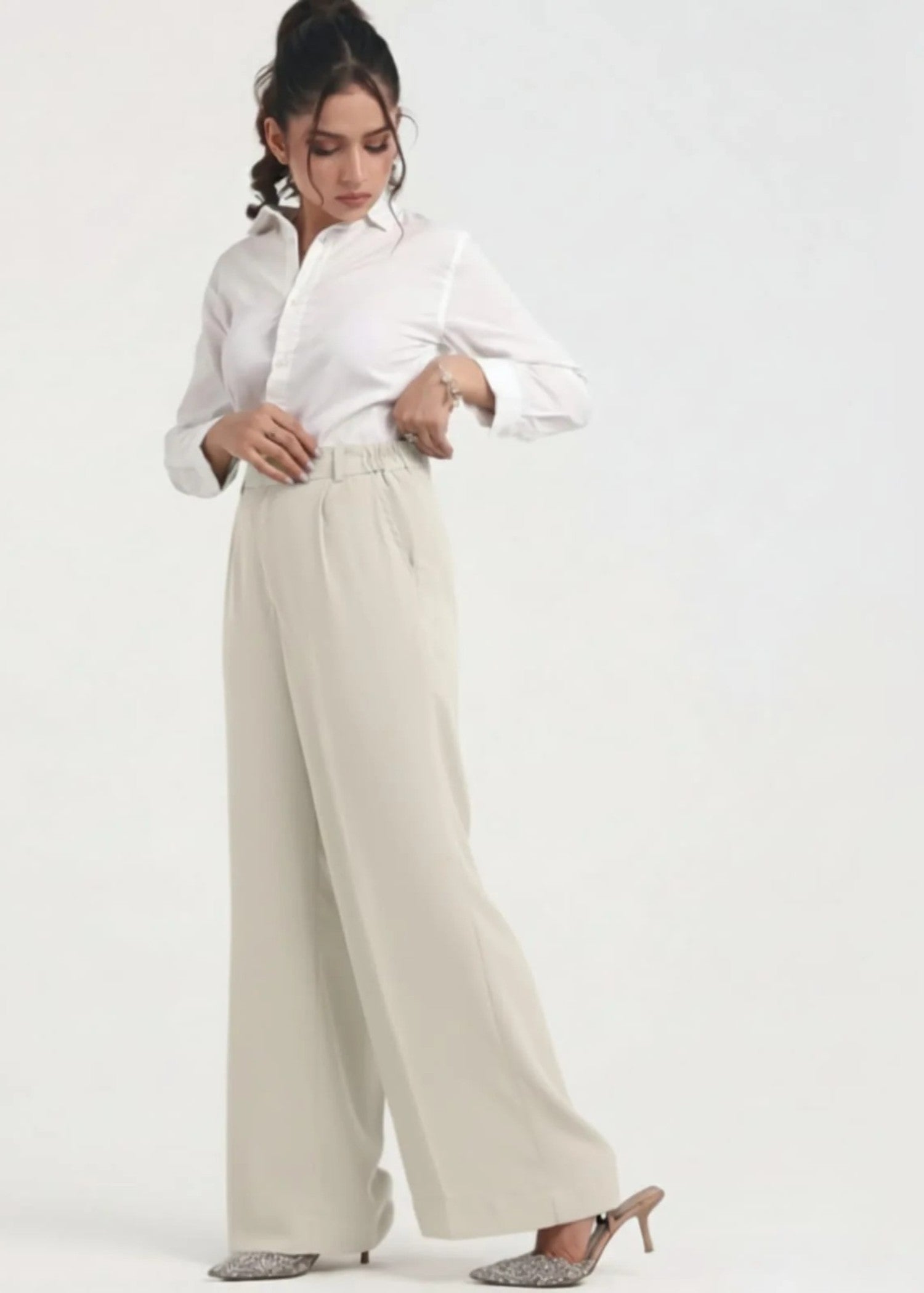 crepe georgette Pants in Ivory