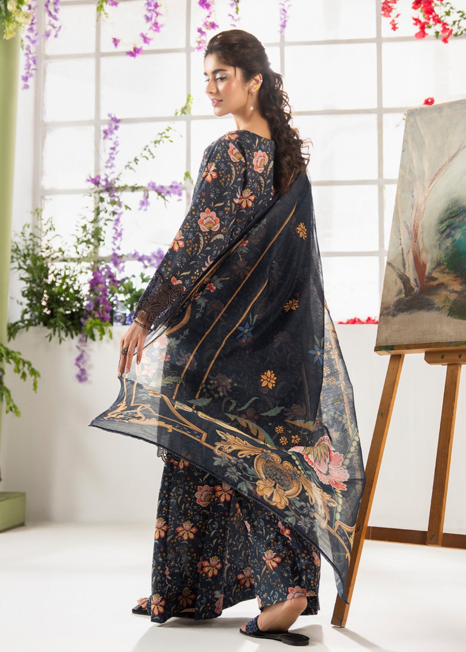 lawn cotton Kurta Set in Twilight blue