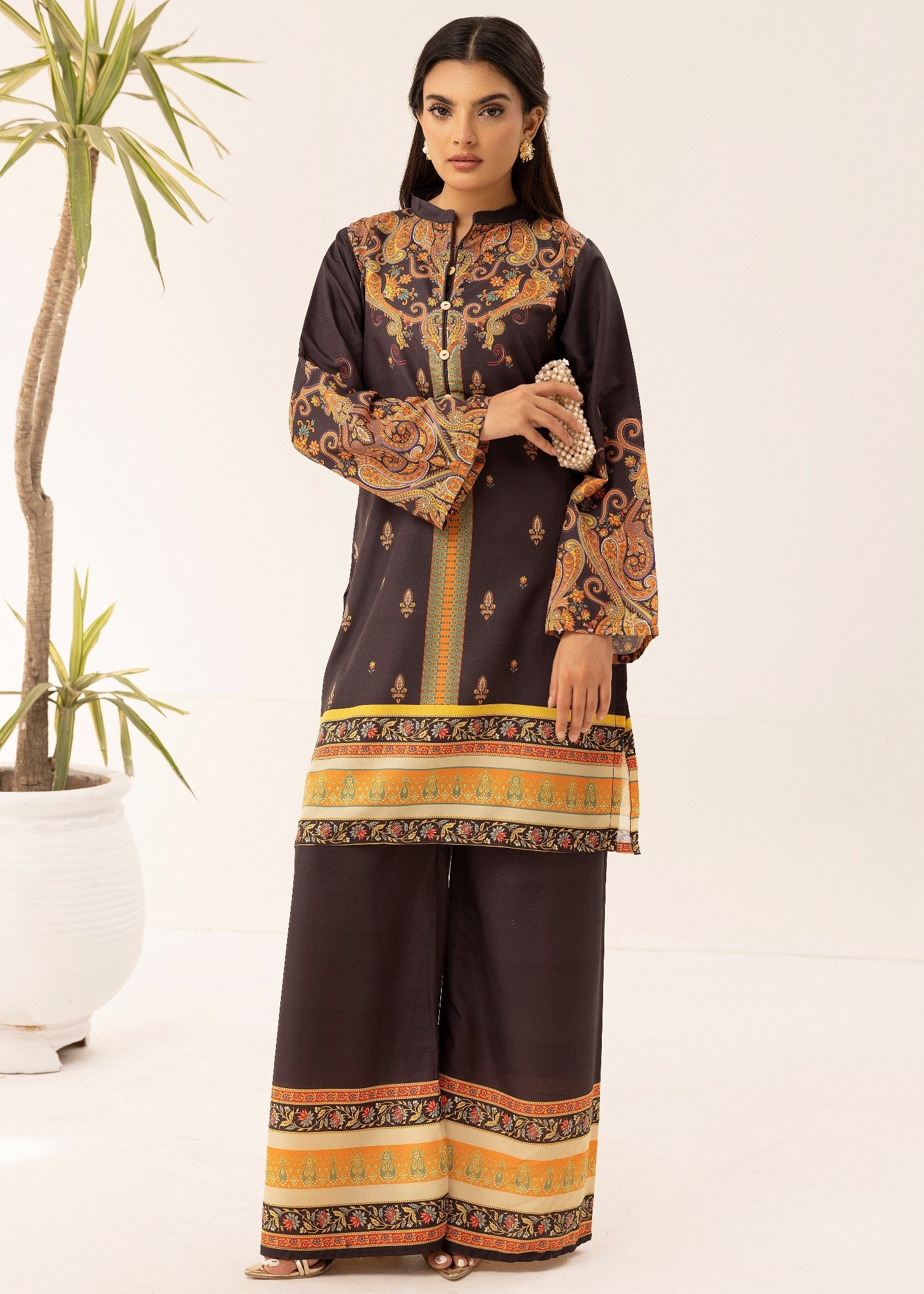 poly lawn Co Ord Sets in Dark brown