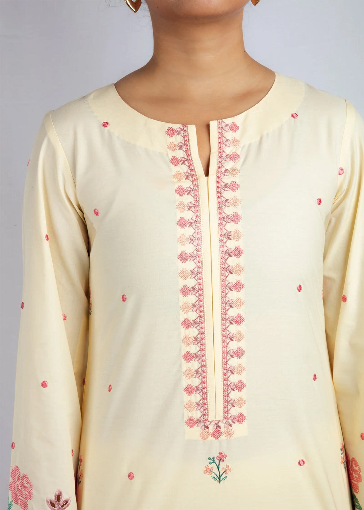 lawn cotton Kurta Set in Mellow yellow