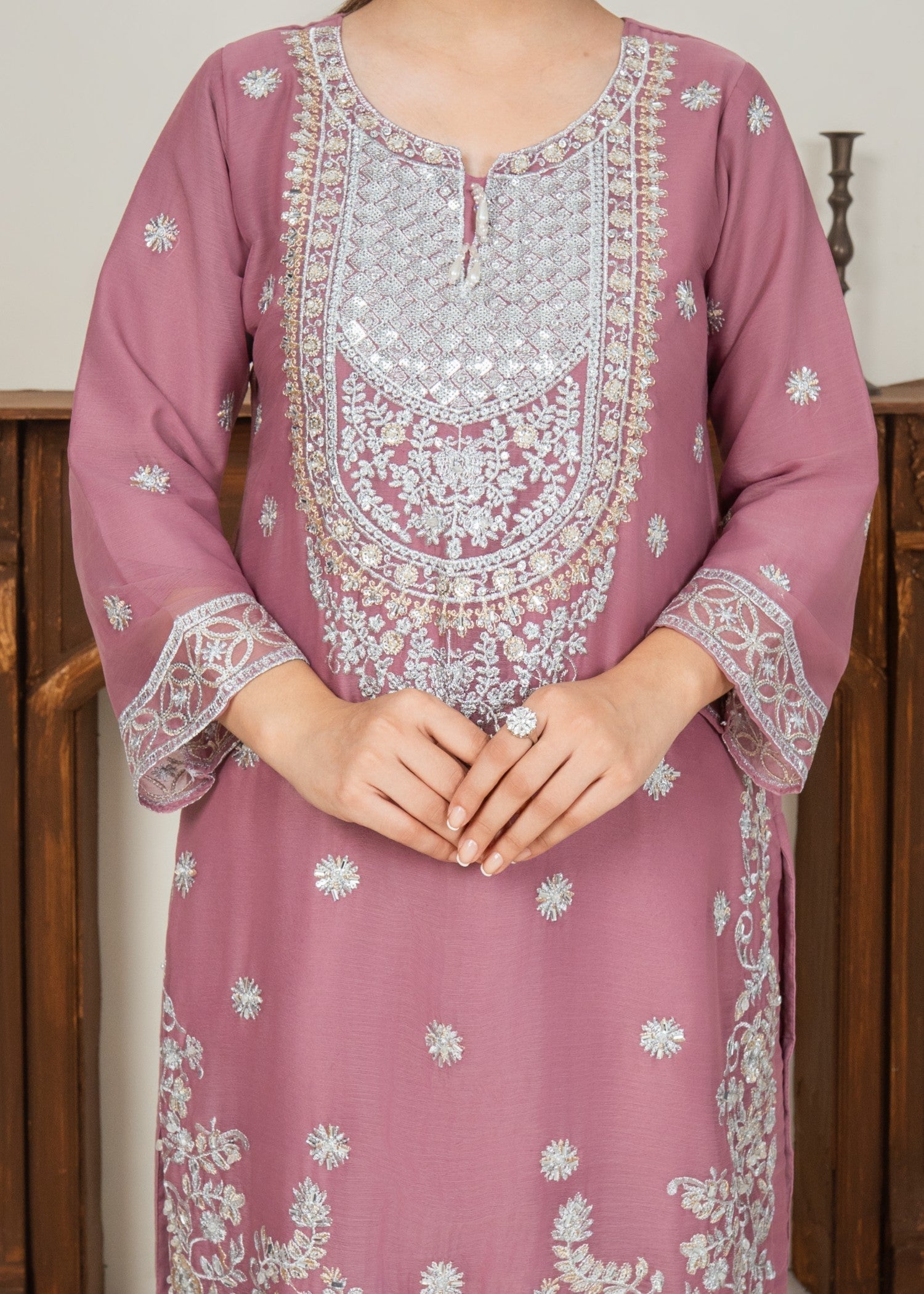 chiffon Kurta Set in Lavender pink