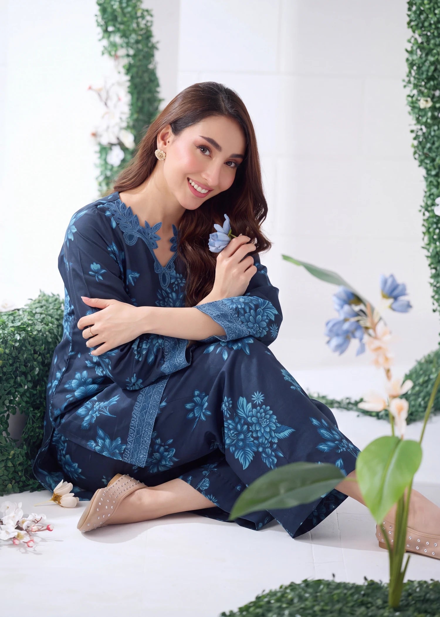 silk finish lawn Co Ord Sets in Yale blue