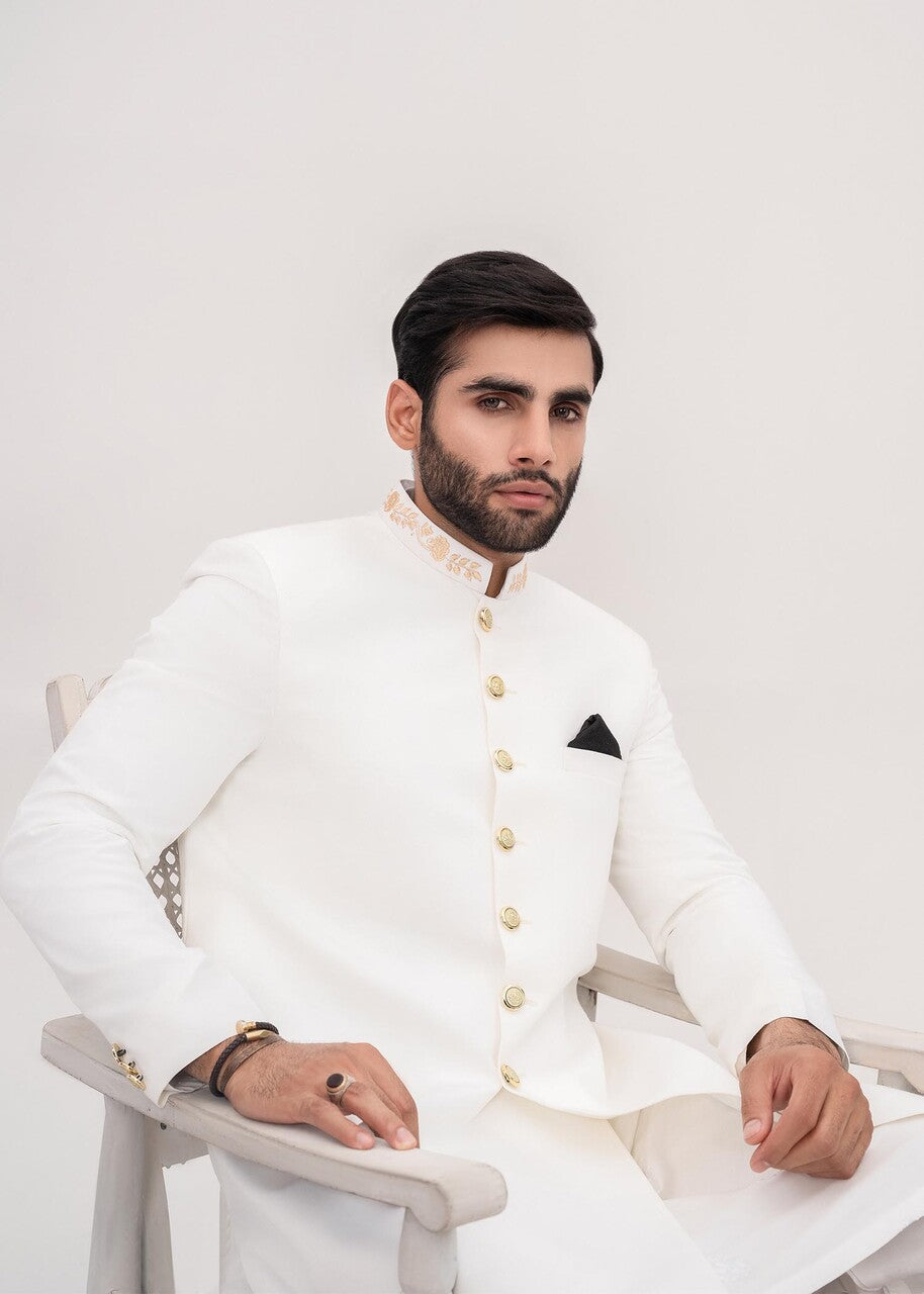 tropical Sherwani in Off-white by HK Fashion