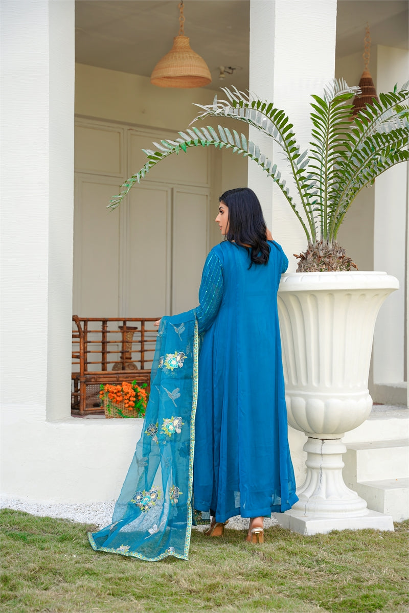 bemberg crinkle chiffon Maxi in Blue