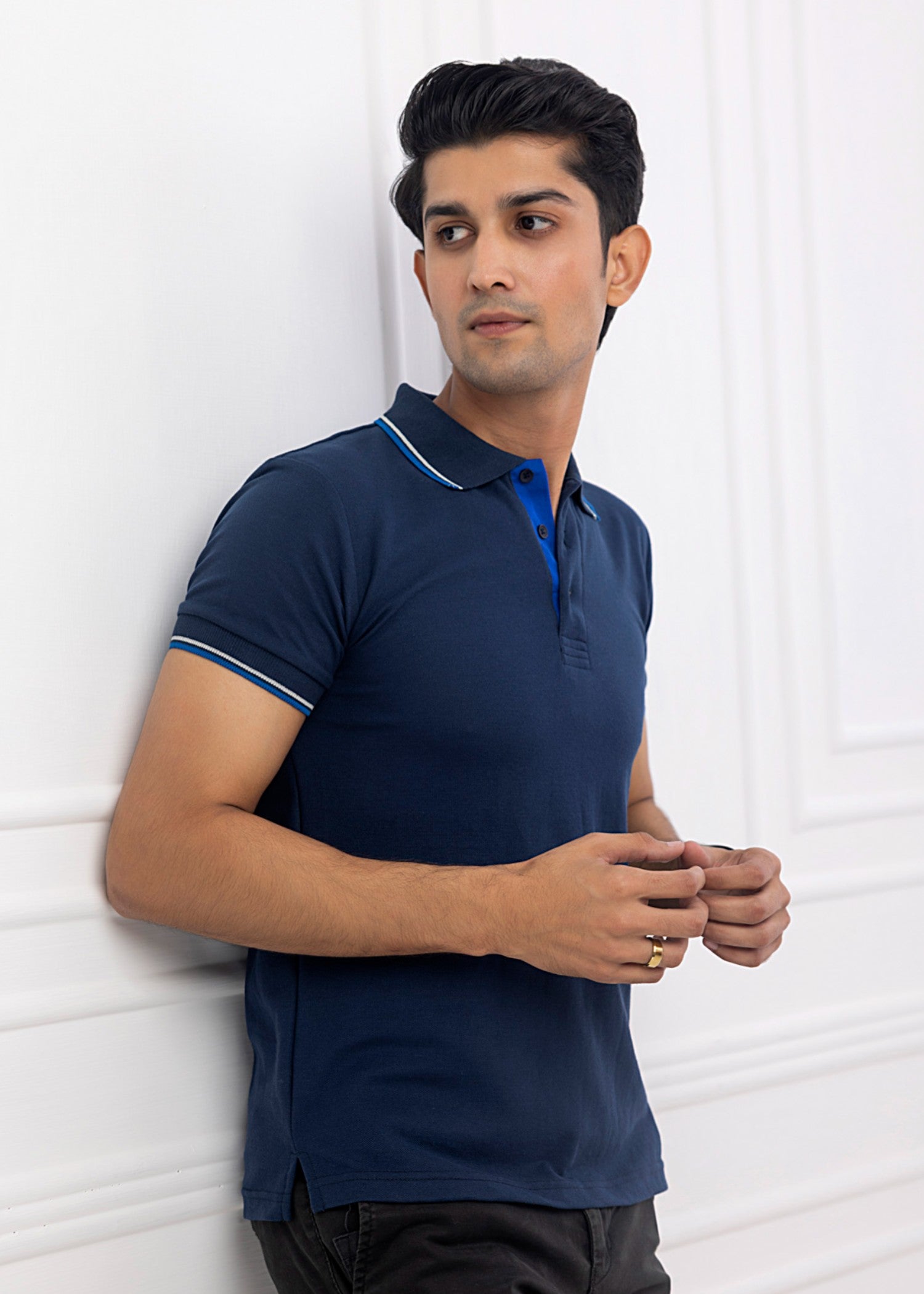 cotton pique Polo Shirt in Navy blue