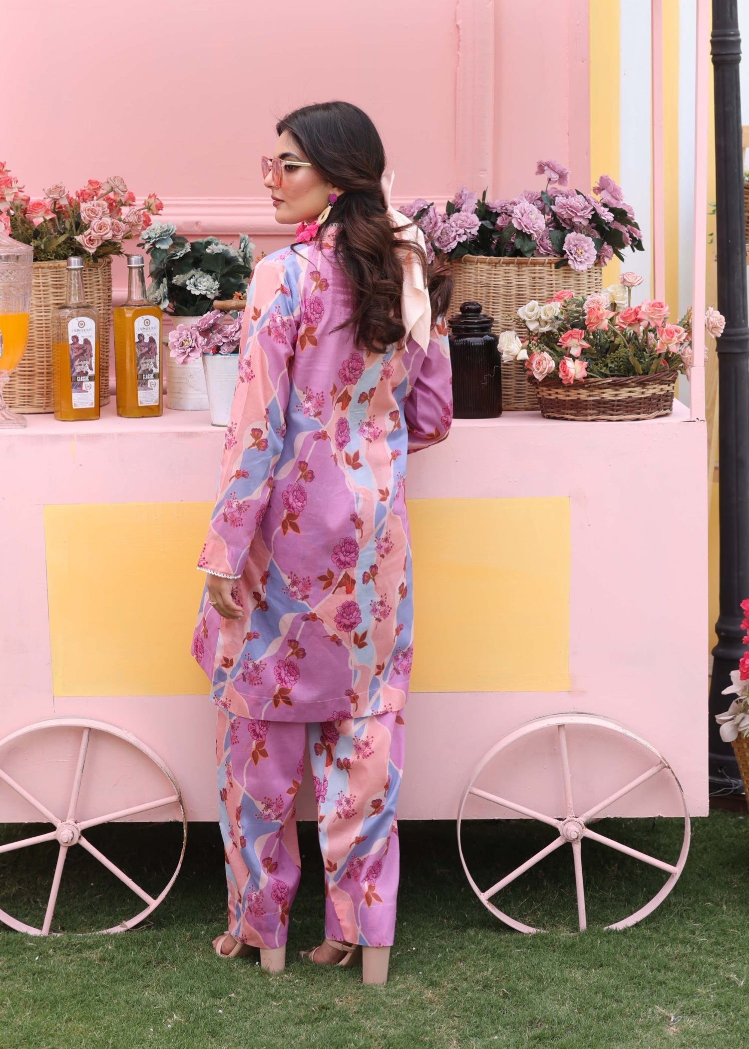 silk finish lawn Co Ord Sets in Bubblegum pink