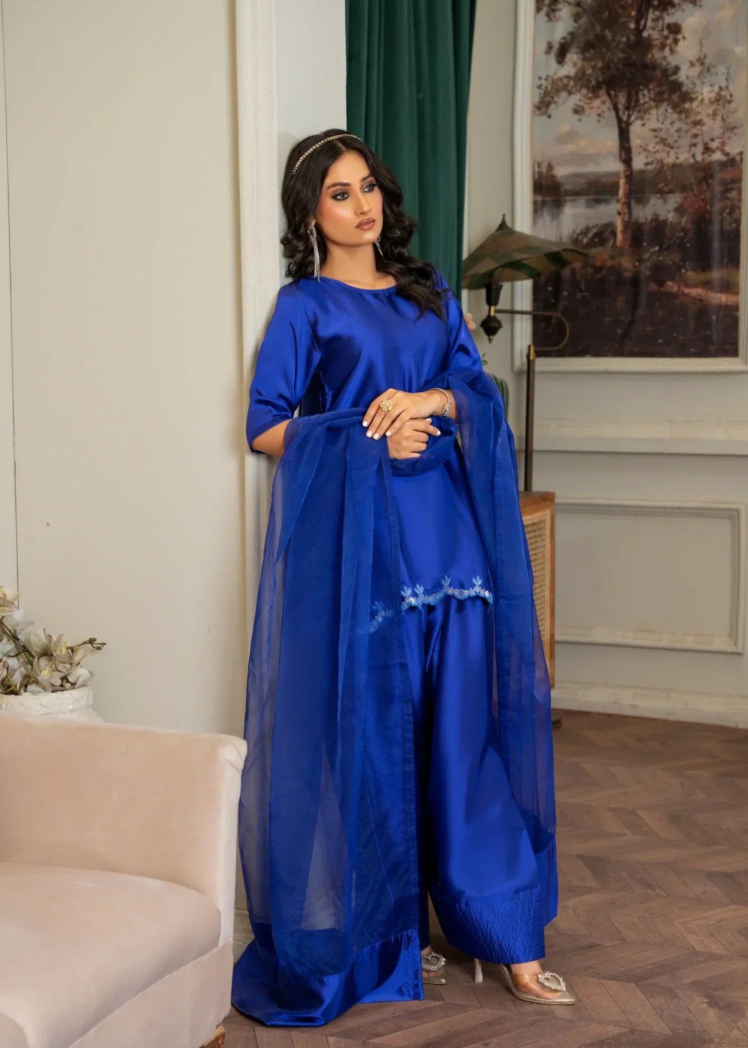 silk Kurta Set in Blue