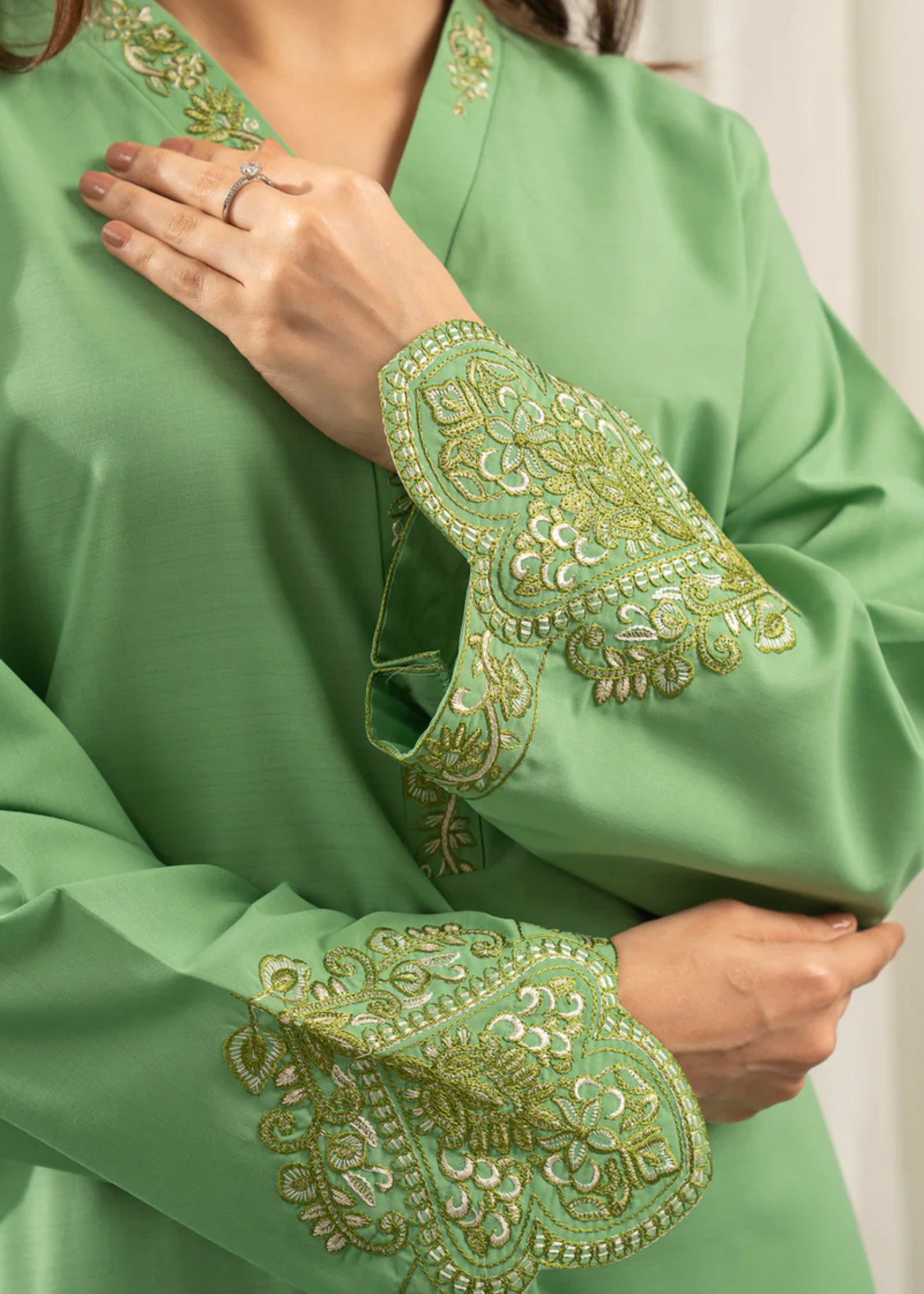 jacquard Kurta Set in Mint green