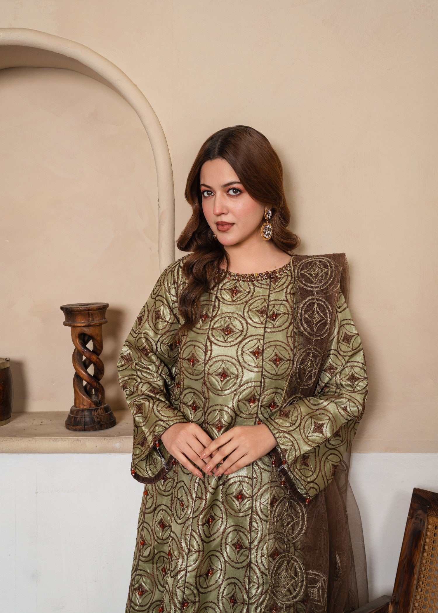 silk Short Frock in Sage green