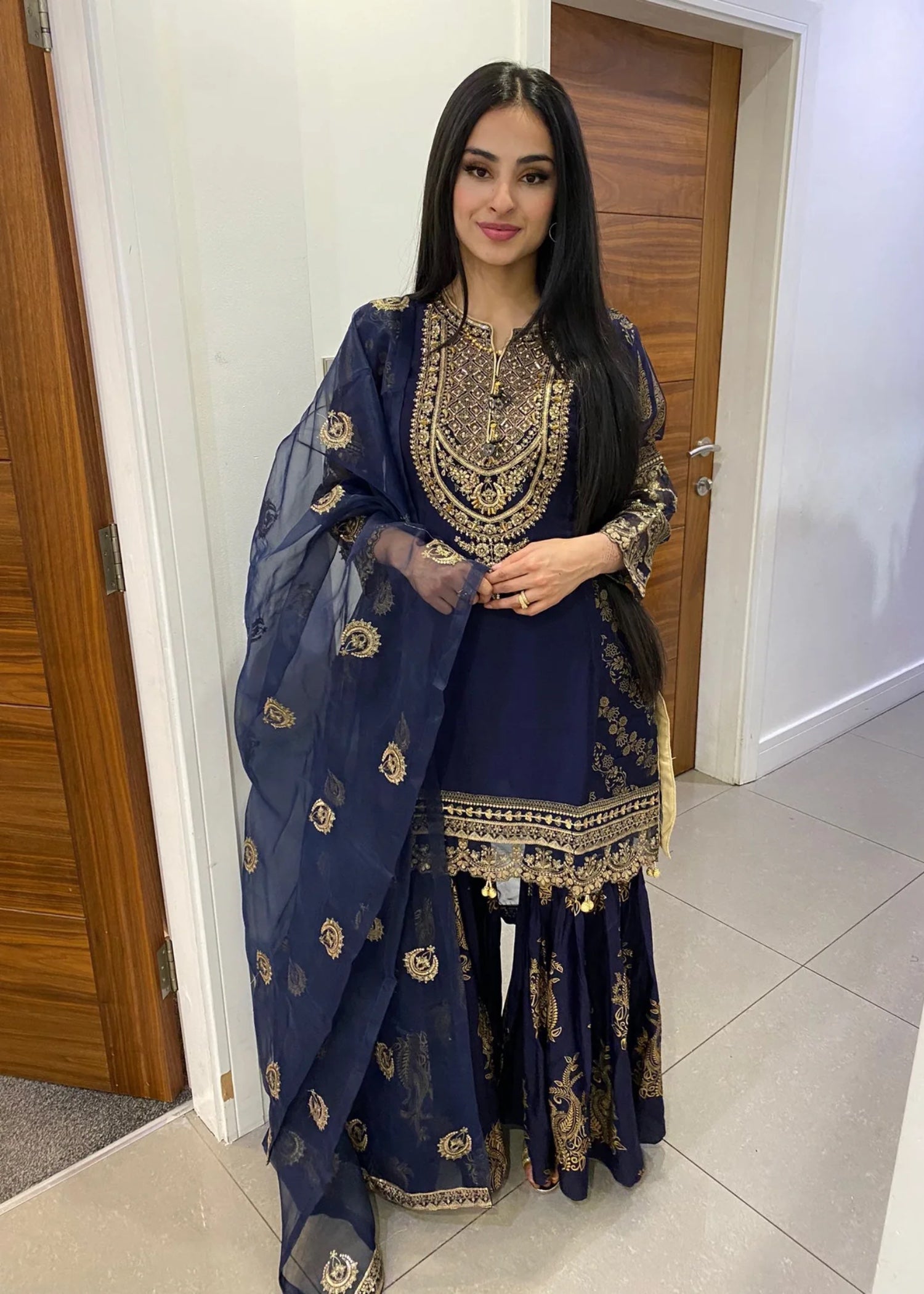 chiffon Gharara in Dark blue