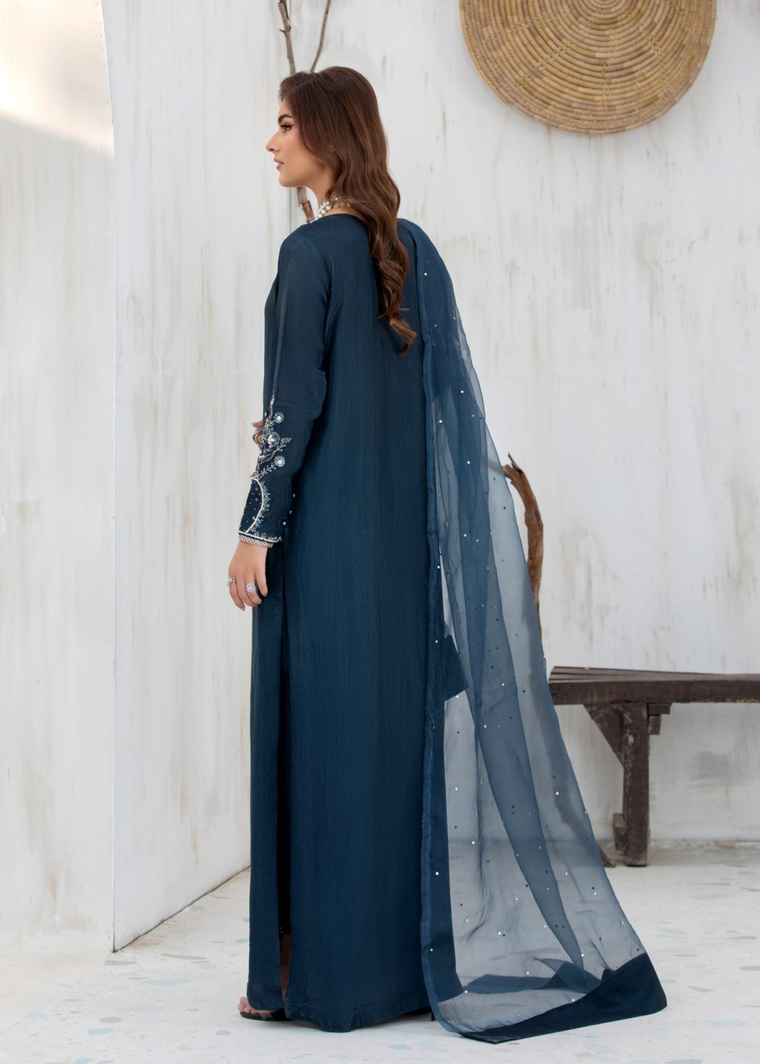 korean raw silk Kurta Set in Midnight blue