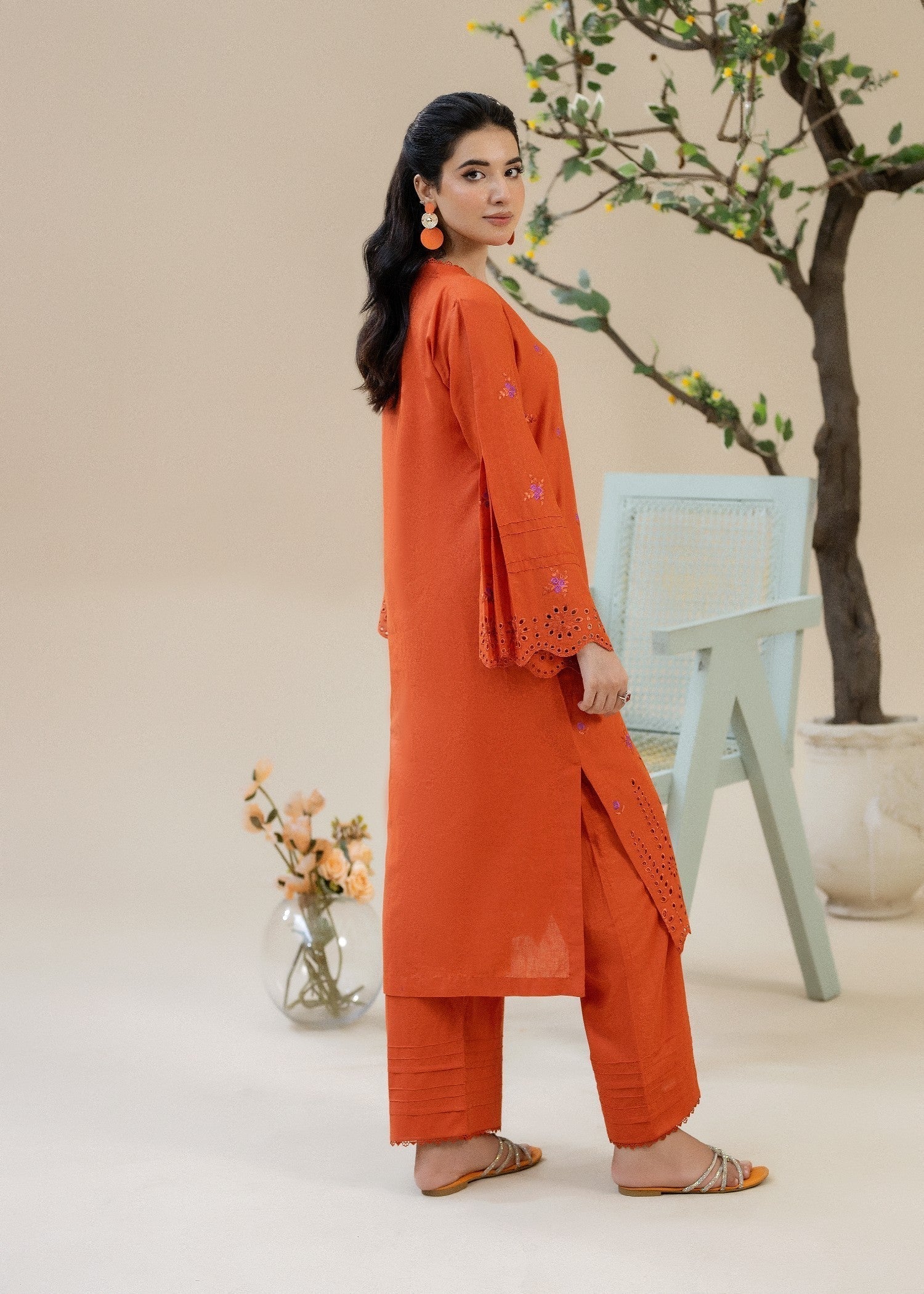 cotton Kurta Set in Persimmon