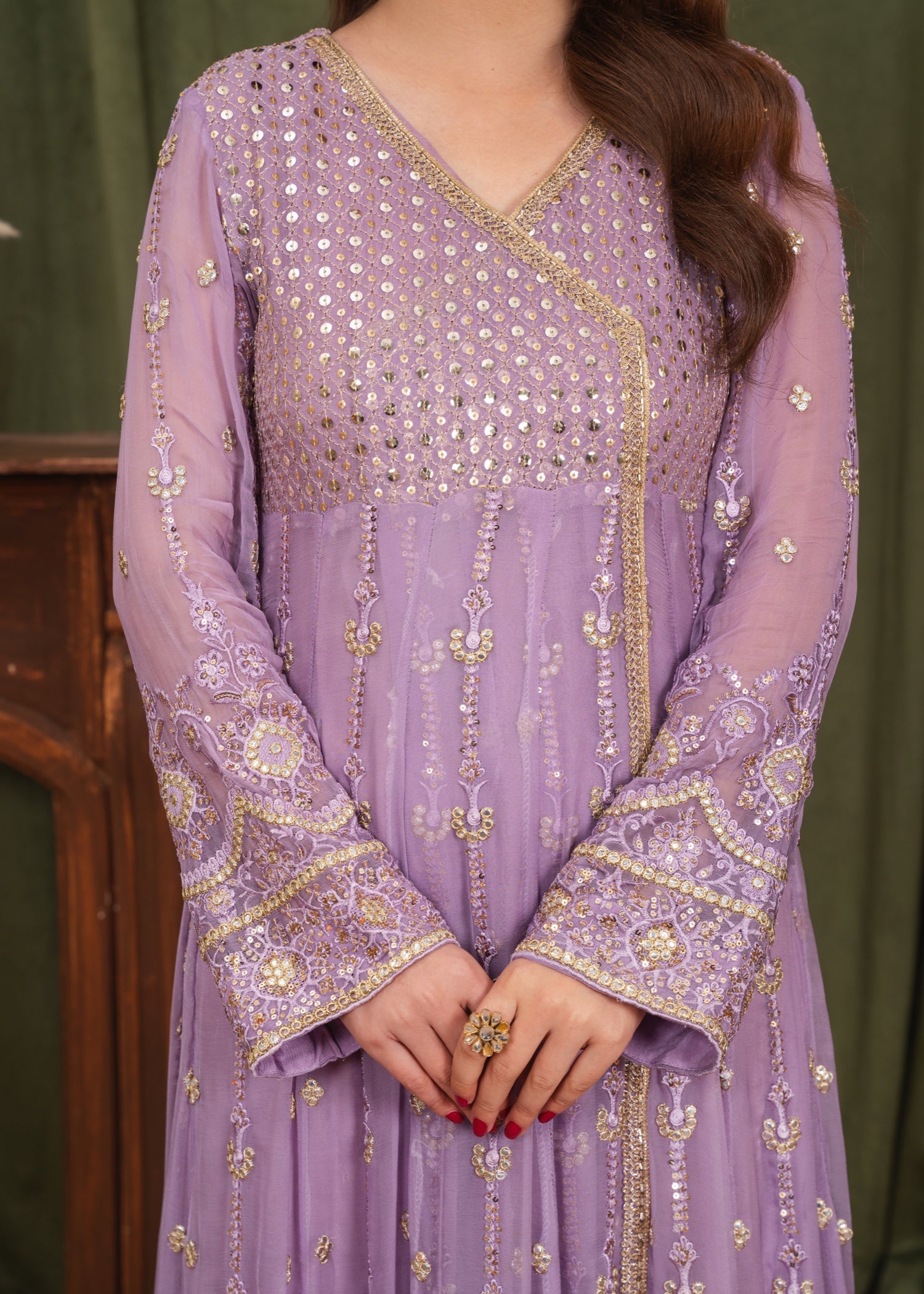 chiffon Angrakha in Lilac