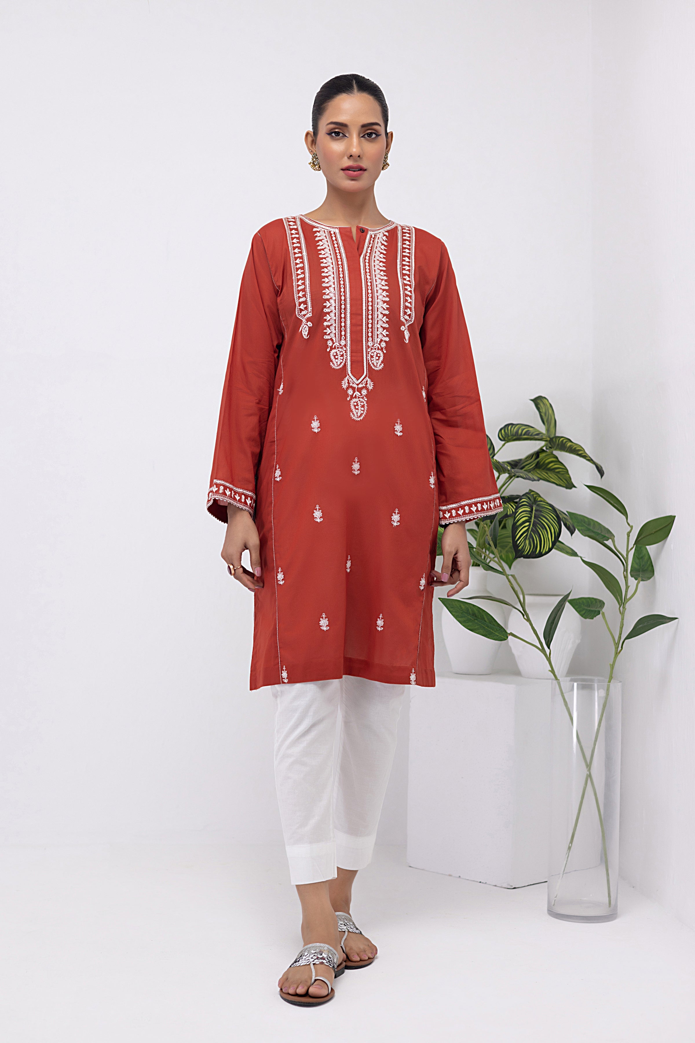cambric Kurti in Rust orange