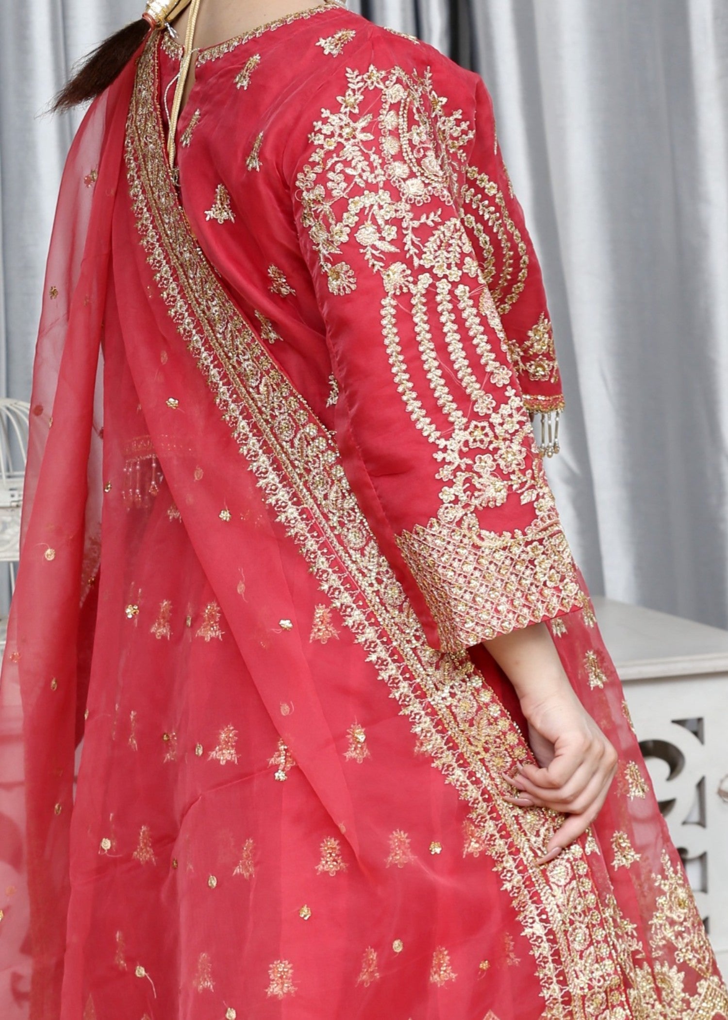 organza Lehenga in Spicy red