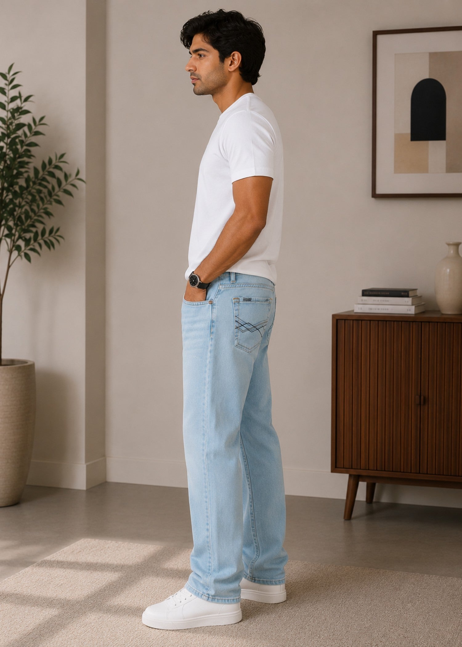 cotton Jeans in Ice blue