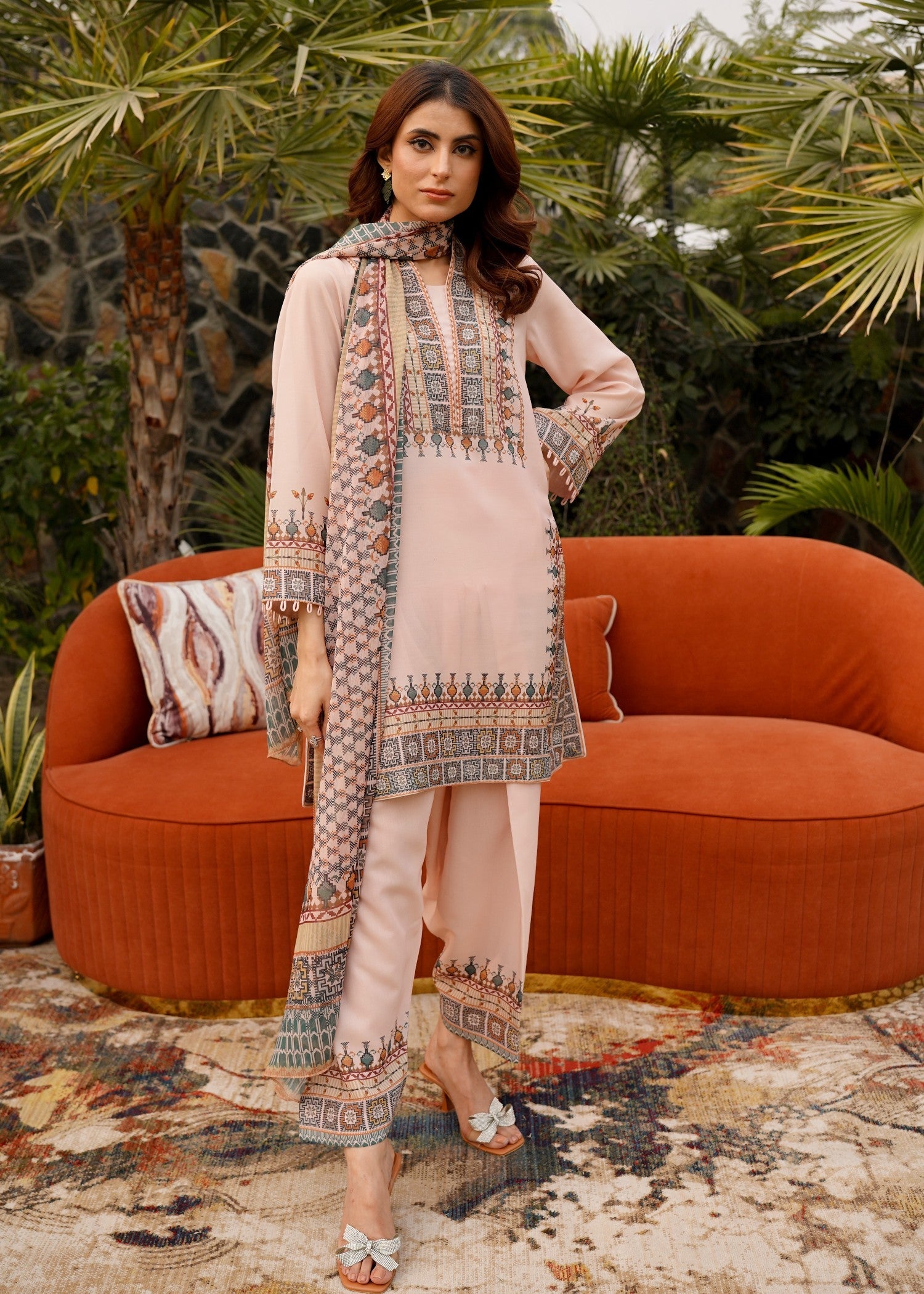 grip Kurta Set in Peach pink