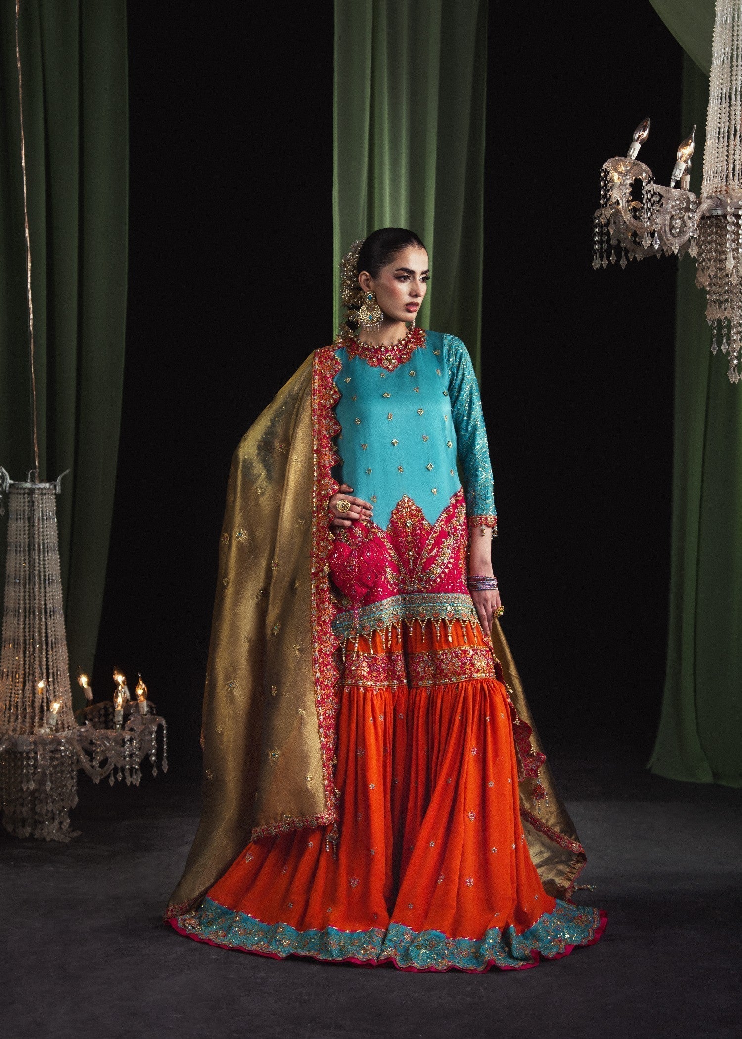 tussar silk Gharara in Sky blue