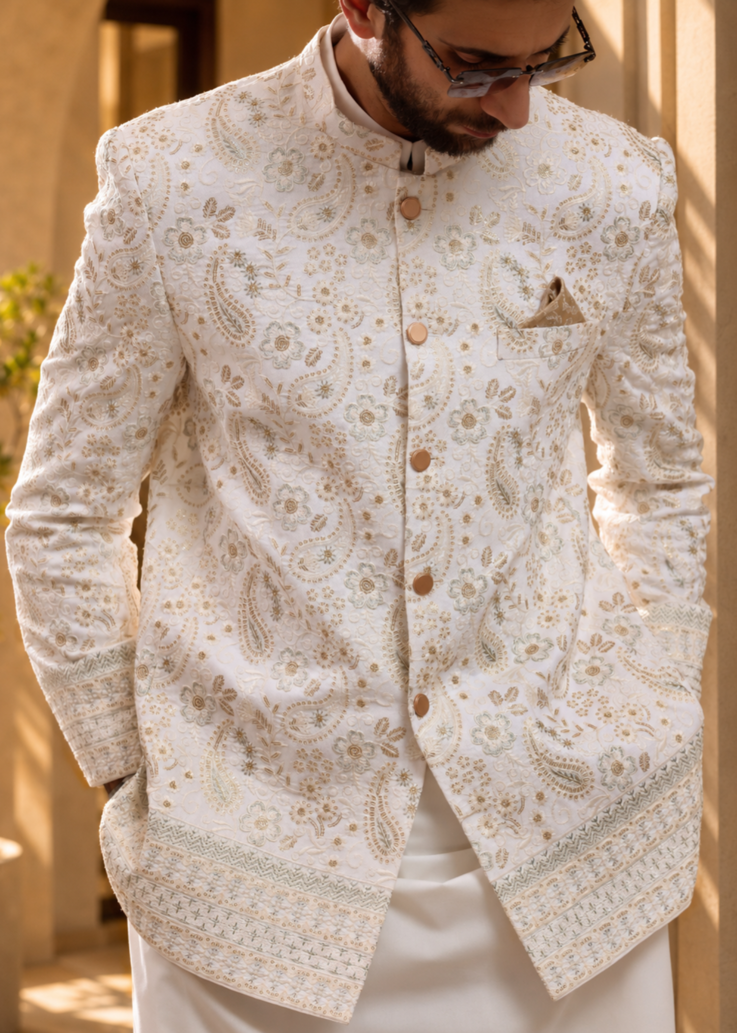 jamawar Prince Coat in Off-white