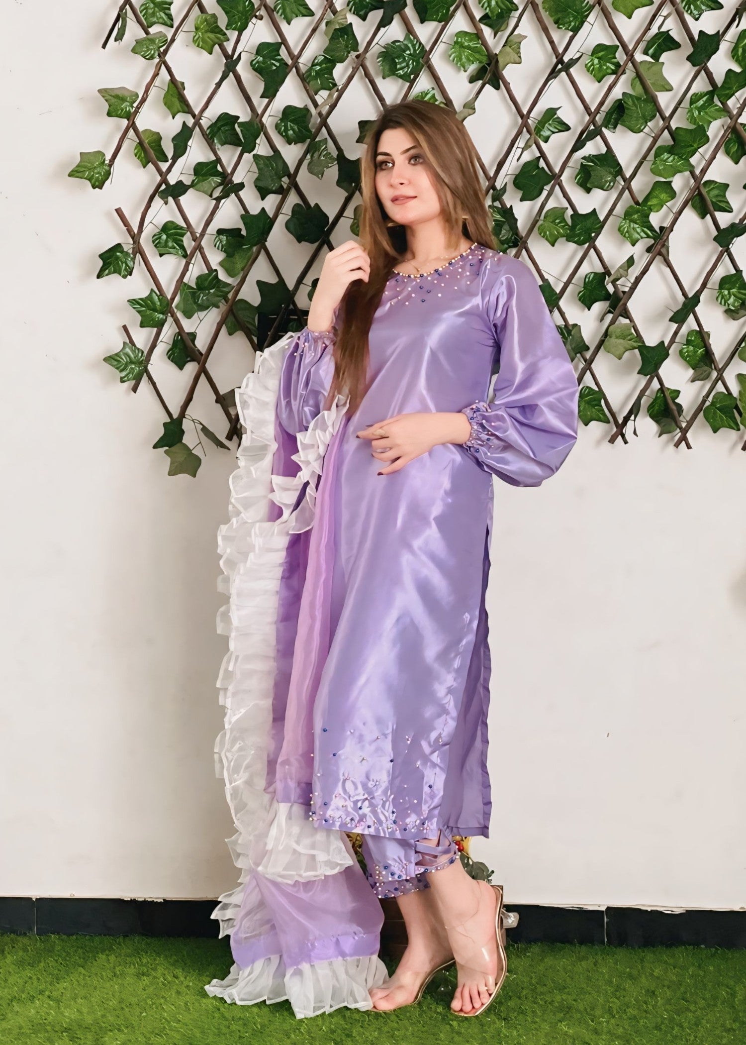 kattan silk Kurta Set in Lavender
