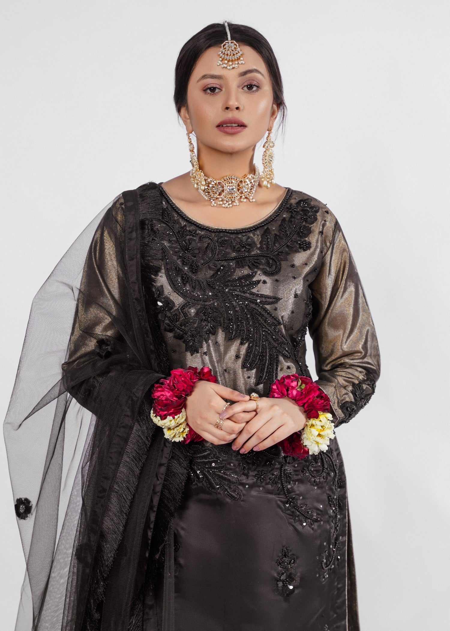 poly masoori Kurta Set in Black