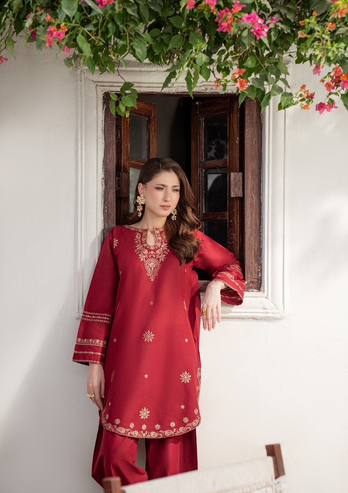 cotton Kurta Set in Maroon