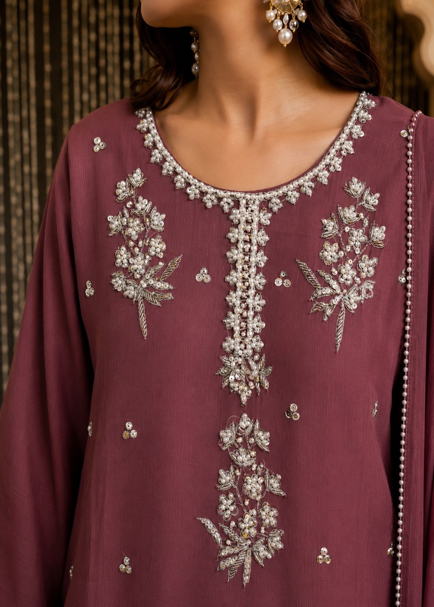 chiffon Sharara in Frost, thulian pink